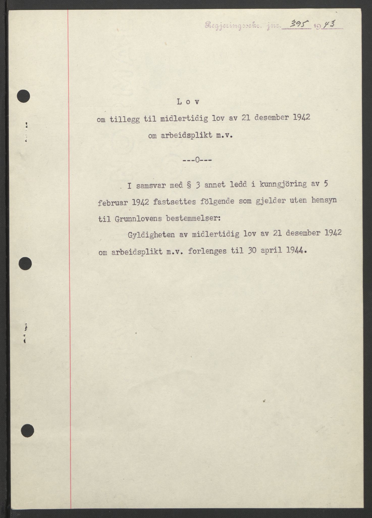 NS-administrasjonen 1940-1945 (Statsrådsekretariatet, de kommisariske statsråder mm), RA/S-4279/D/Db/L0099: Lover, 1943, s. 751