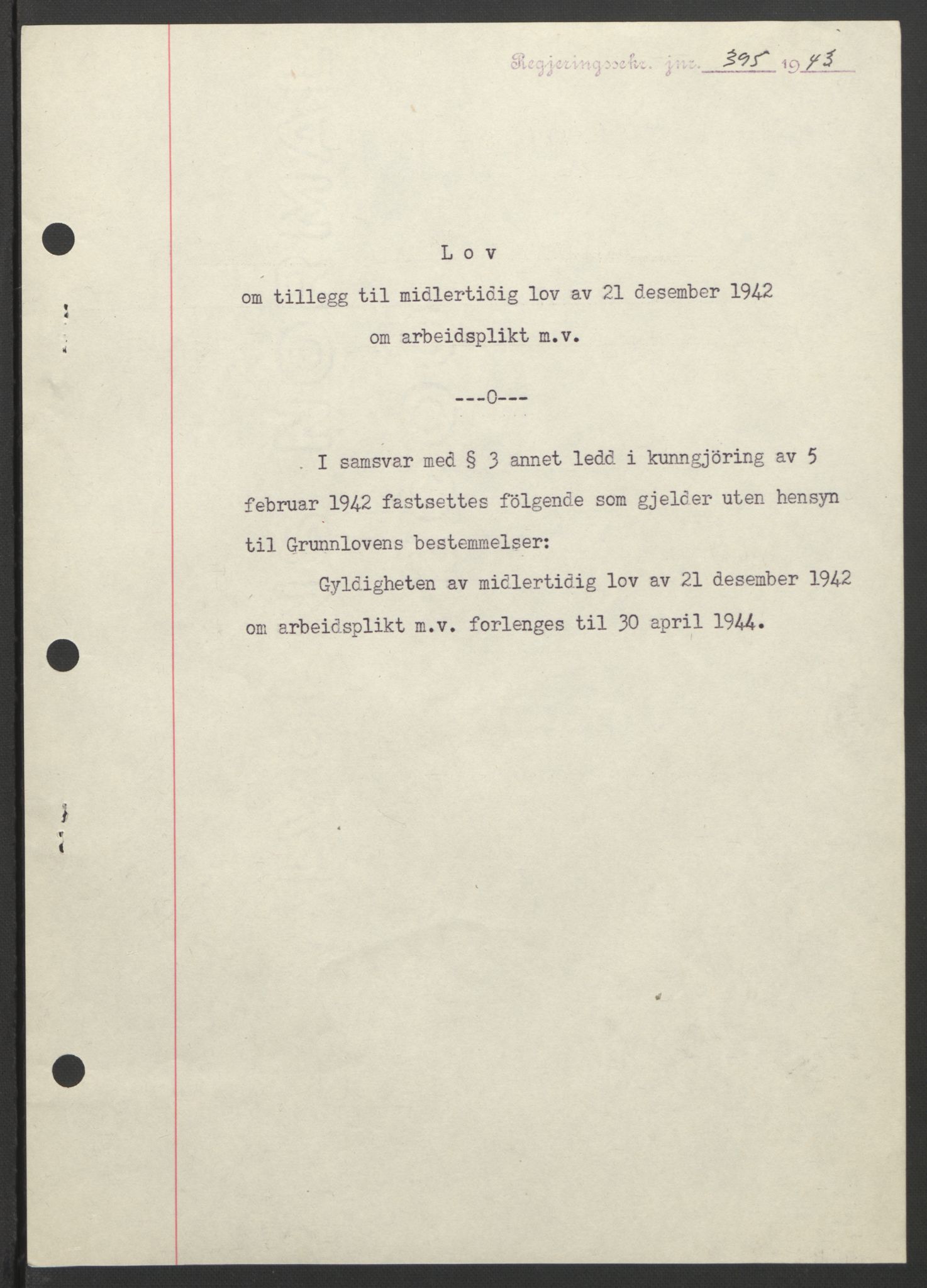 NS-administrasjonen 1940-1945 (Statsrådsekretariatet, de kommisariske statsråder mm), AV/RA-S-4279/D/Db/L0099: Lover, 1943, s. 751