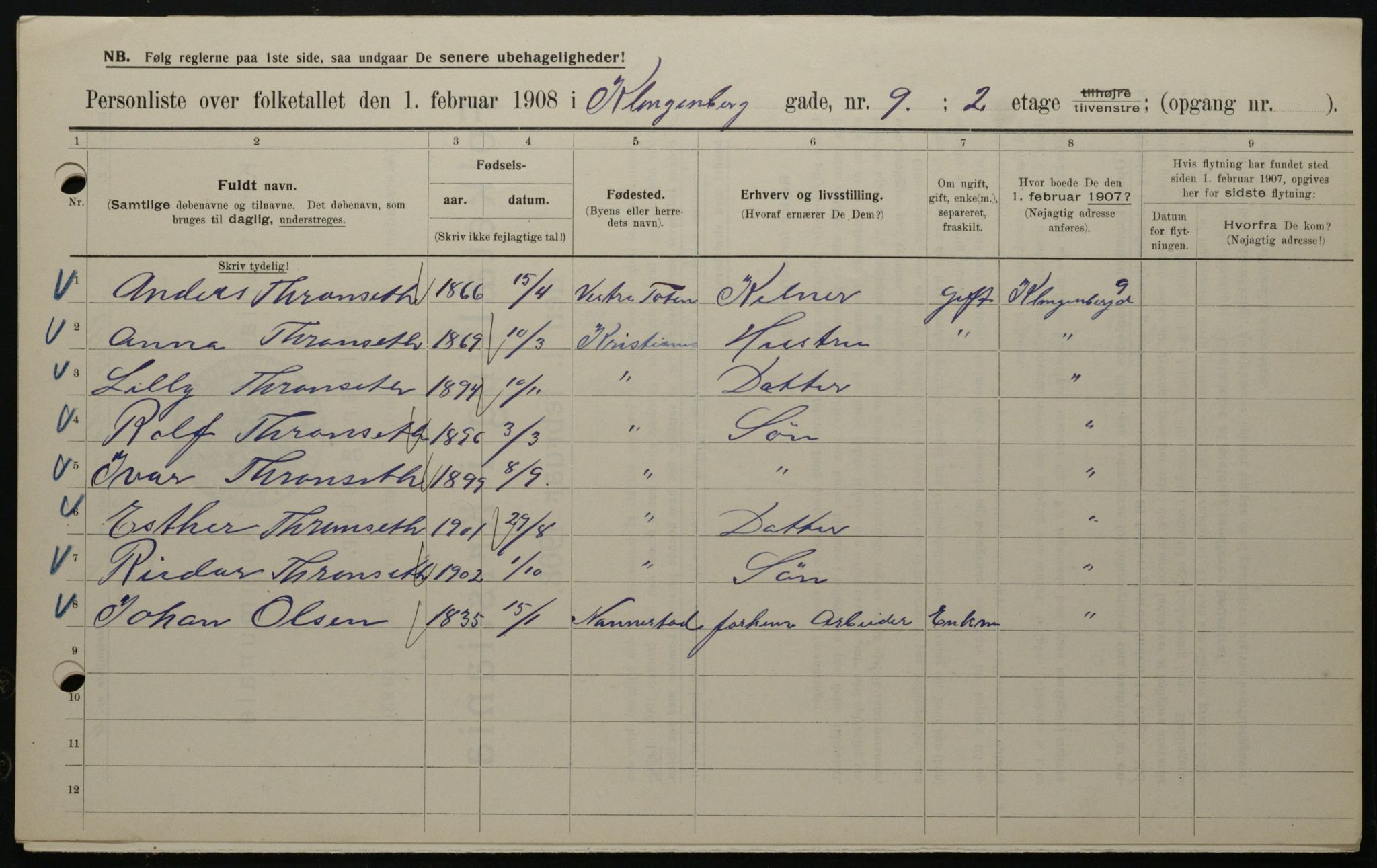 OBA, Kommunal folketelling 1.2.1908 for Kristiania kjøpstad, 1908, s. 46357