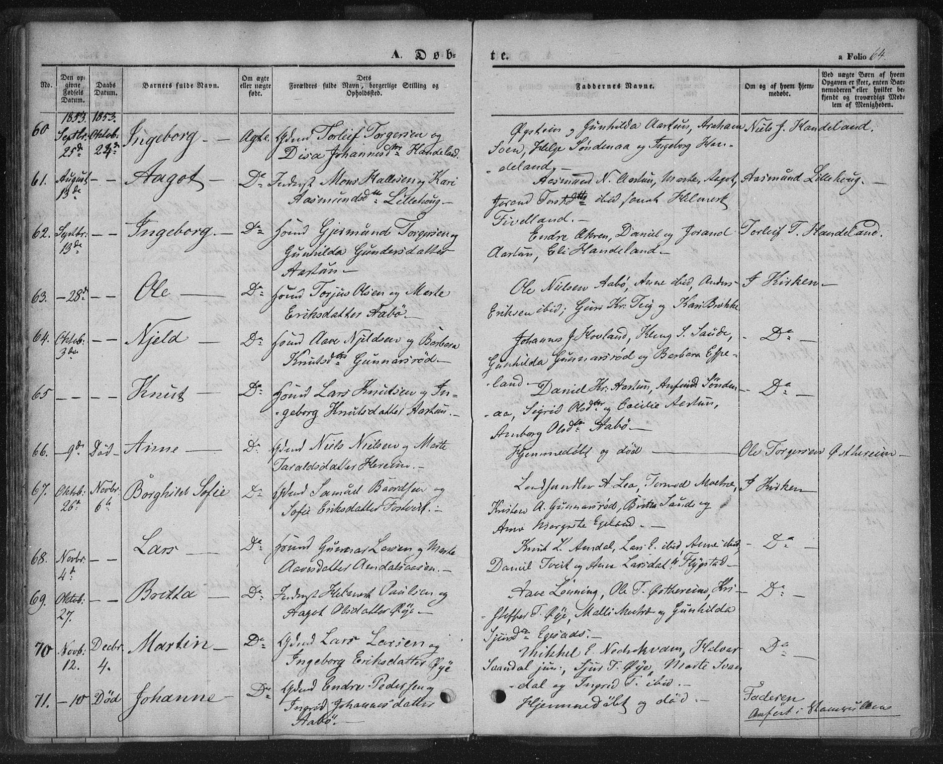 Sand sokneprestkontor, AV/SAST-A-101848/01/III/L0002: Ministerialbok nr. A 2, 1838-1859, s. 64