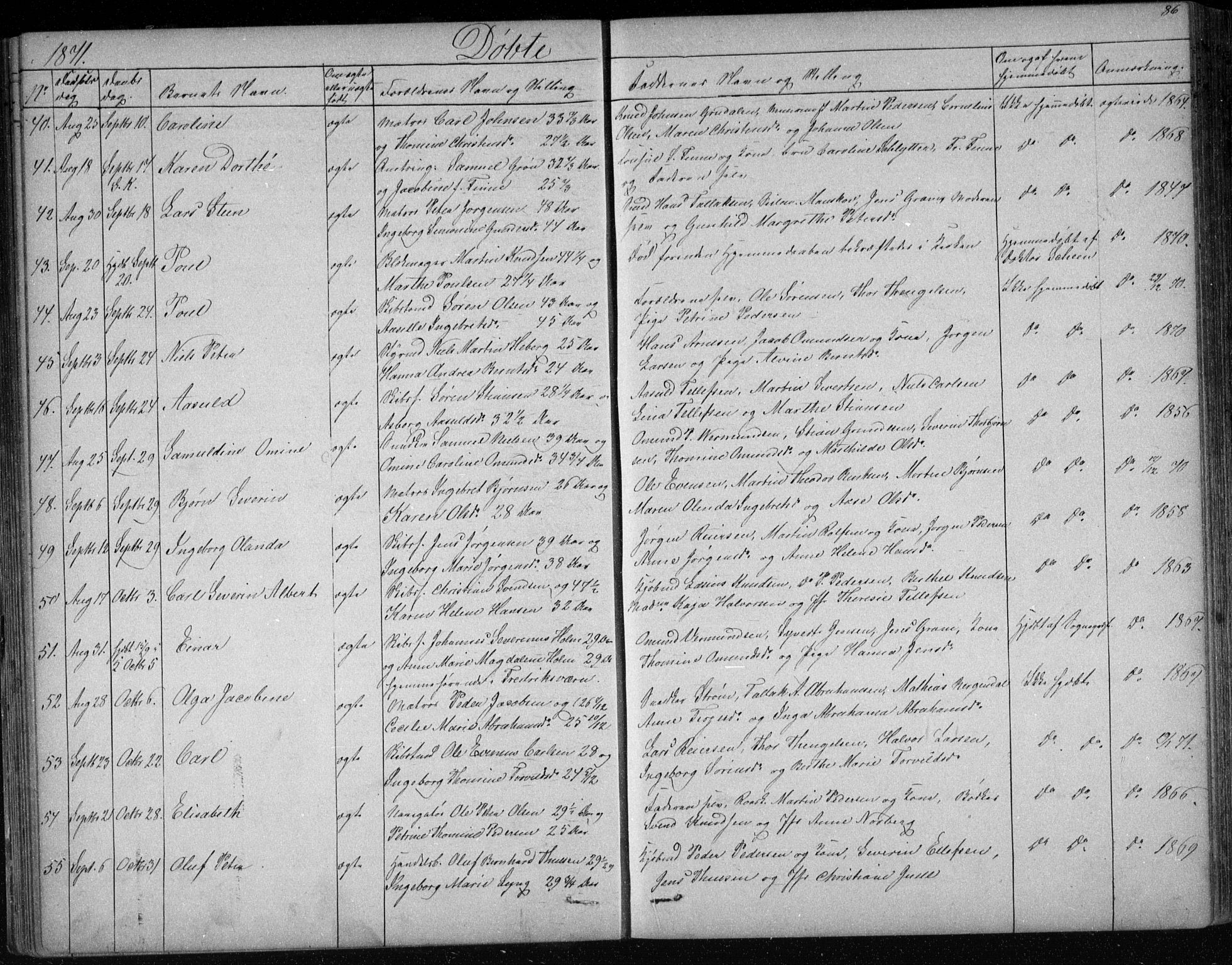 Risør sokneprestkontor, AV/SAK-1111-0035/F/Fb/L0006: Klokkerbok nr. B 6, 1850-1884, s. 86