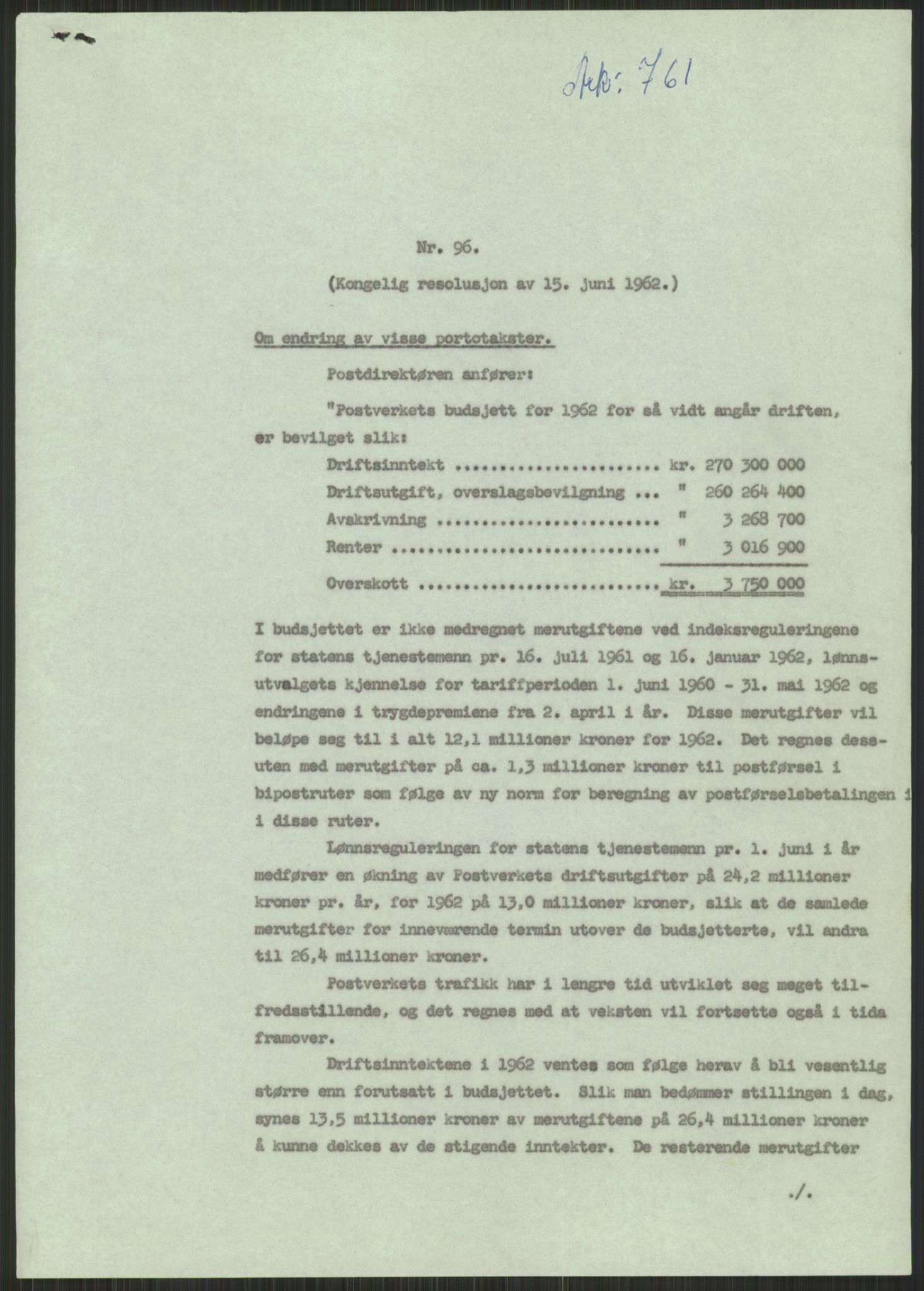 Samferdselsdepartementets sentralarkiv, RA/S-1713/01/D/Da/L0336/0004: Arkiv / Posttakster, 1962-1963, s. 5