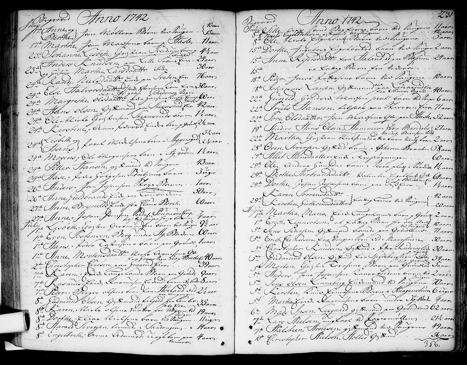Aker prestekontor kirkebøker, AV/SAO-A-10861/F/L0007: Ministerialbok nr. 7, 1734-1748, s. 231