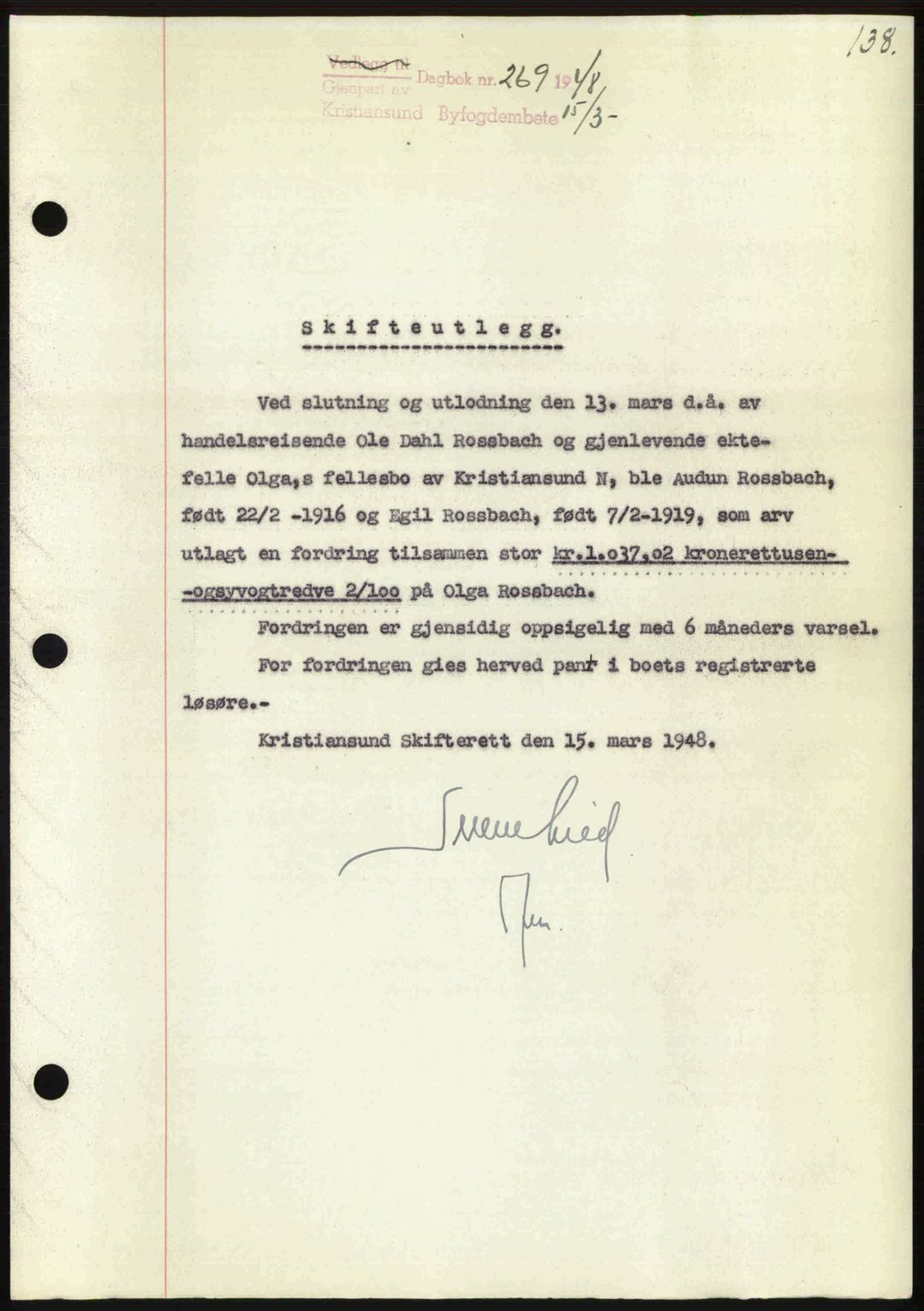 Kristiansund byfogd, AV/SAT-A-4587/A/27: Pantebok nr. 44, 1947-1948, Dagboknr: 369/1948