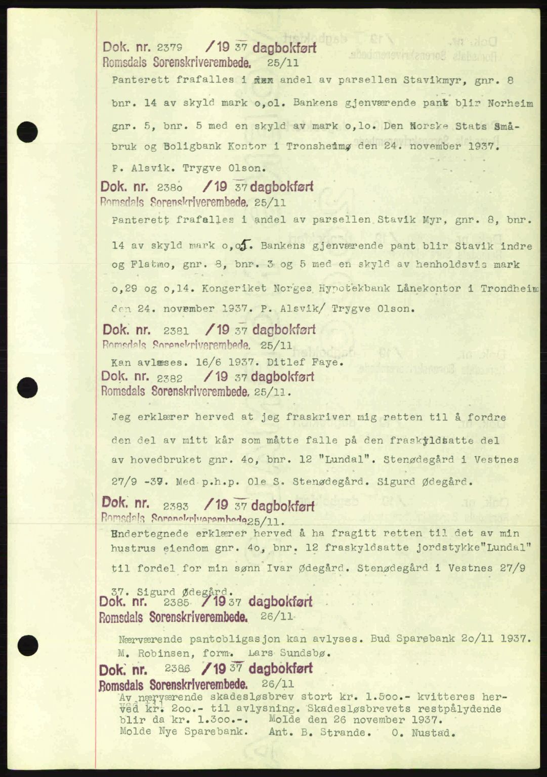 Romsdal sorenskriveri, AV/SAT-A-4149/1/2/2C: Pantebok nr. C1a, 1936-1945, Dagboknr: 2379/1937