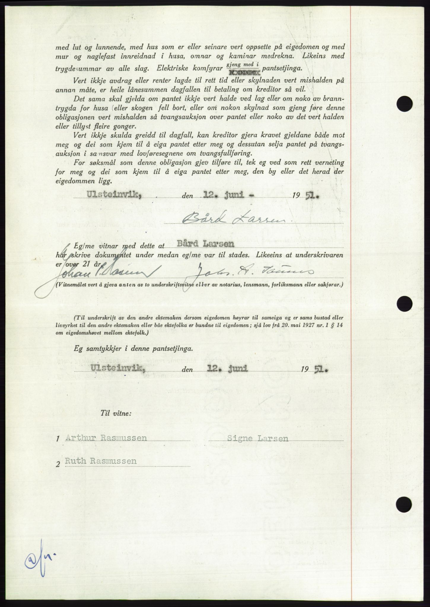 Søre Sunnmøre sorenskriveri, AV/SAT-A-4122/1/2/2C/L0120: Pantebok nr. 8B, 1951-1951, Dagboknr: 1087/1951