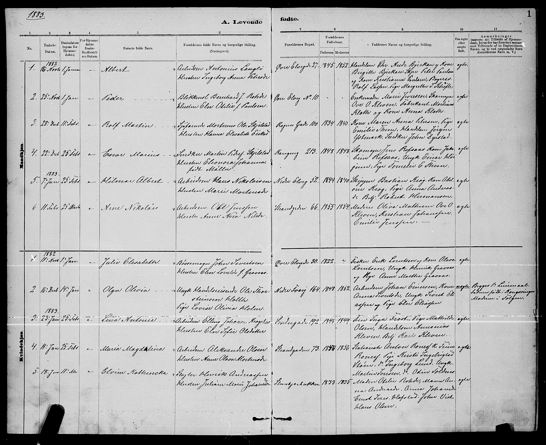 Ministerialprotokoller, klokkerbøker og fødselsregistre - Nord-Trøndelag, AV/SAT-A-1458/739/L0374: Klokkerbok nr. 739C02, 1883-1898, s. 1