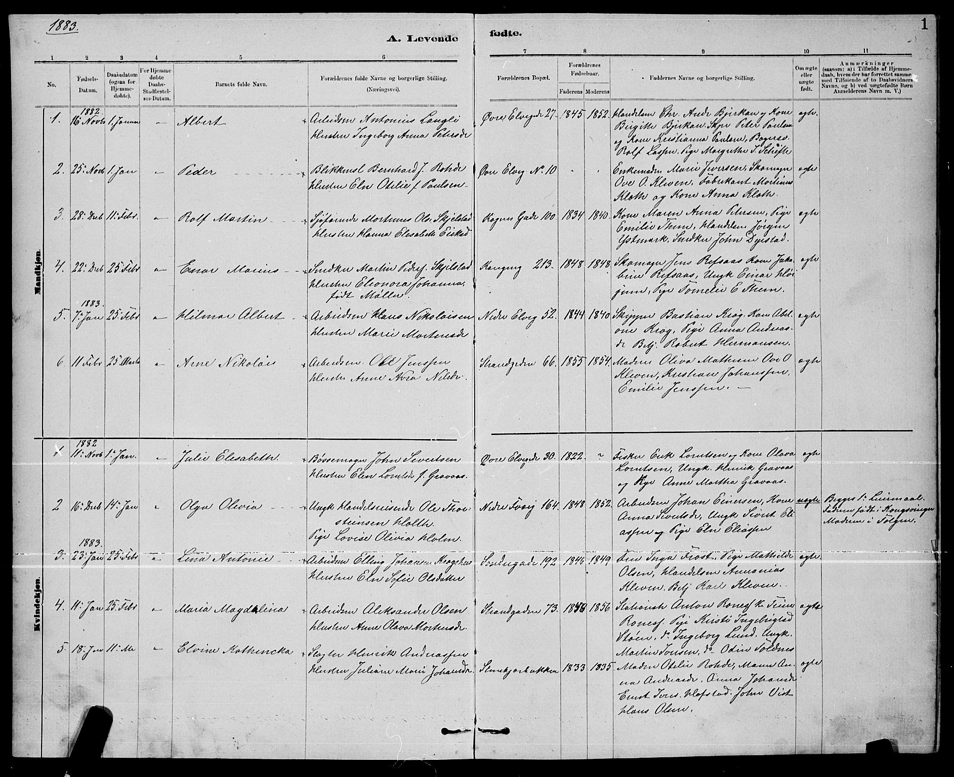 Ministerialprotokoller, klokkerbøker og fødselsregistre - Nord-Trøndelag, SAT/A-1458/739/L0374: Klokkerbok nr. 739C02, 1883-1898, s. 1