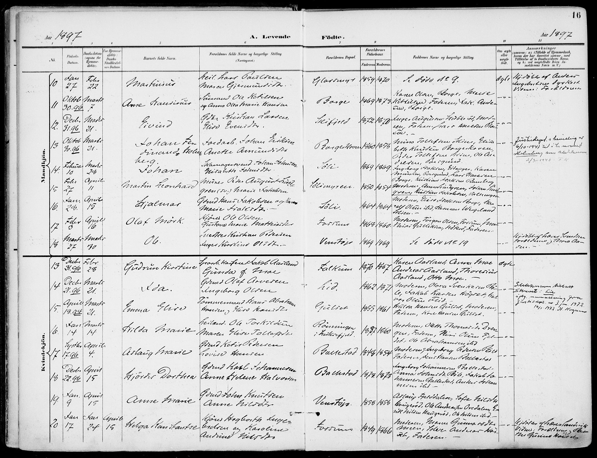 Gjerpen kirkebøker, AV/SAKO-A-265/F/Fa/L0011: Ministerialbok nr. I 11, 1896-1904, s. 16
