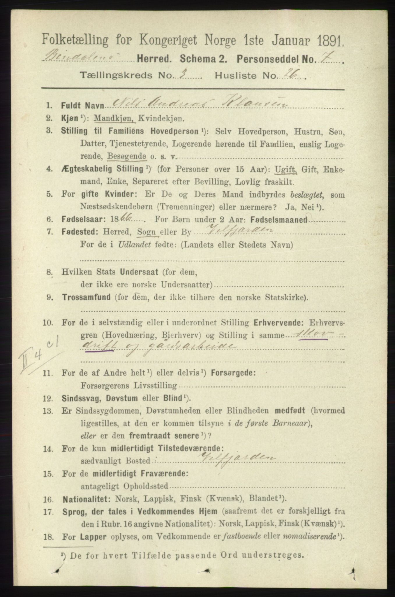 RA, Folketelling 1891 for 1811 Bindal herred, 1891, s. 814