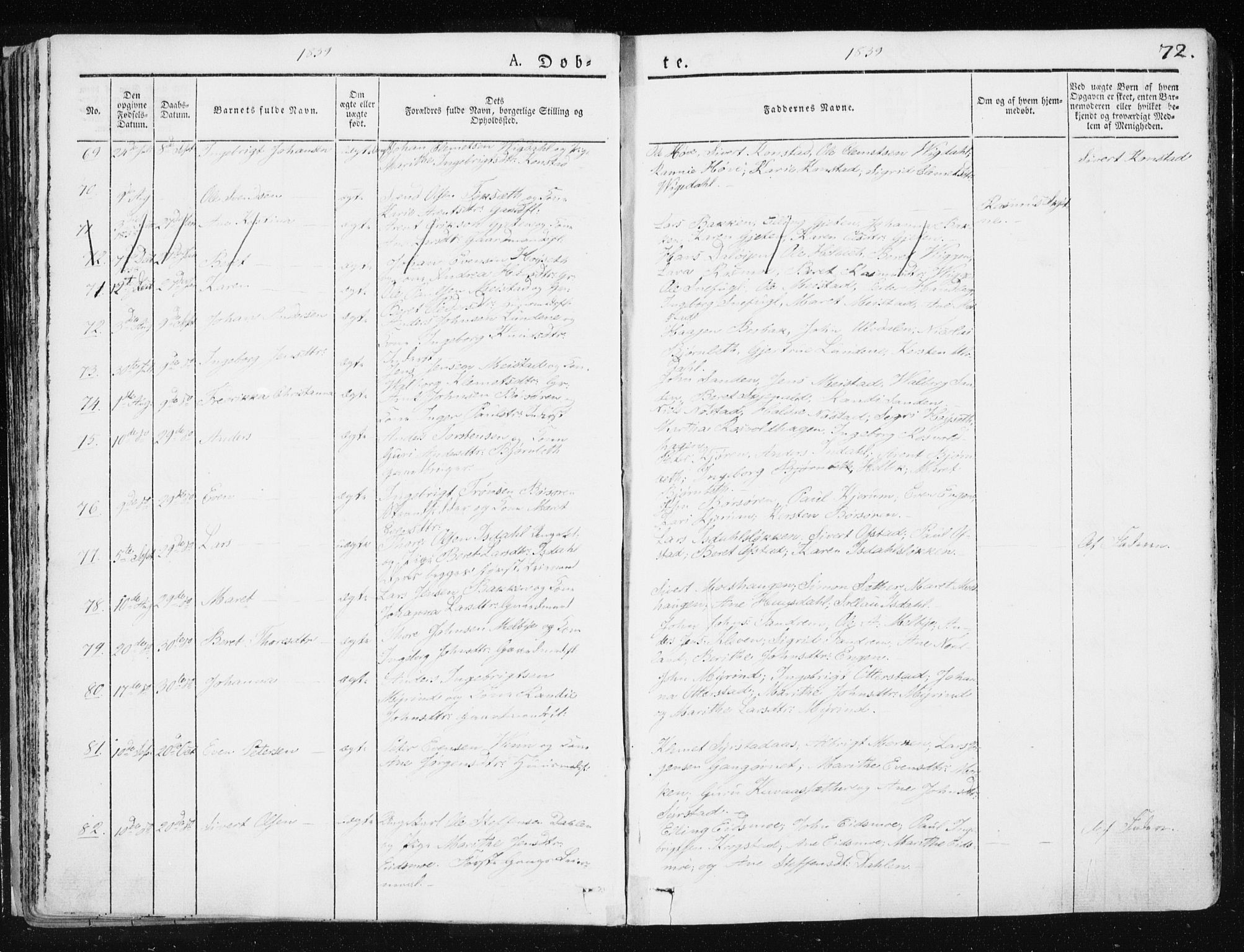 Ministerialprotokoller, klokkerbøker og fødselsregistre - Sør-Trøndelag, SAT/A-1456/665/L0771: Ministerialbok nr. 665A06, 1830-1856, s. 72