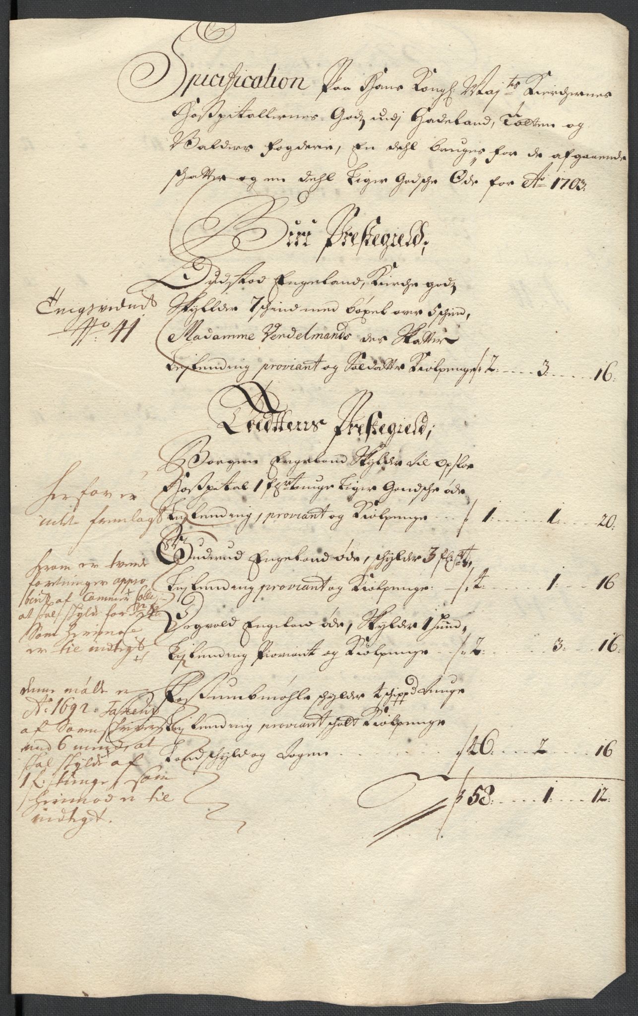 Rentekammeret inntil 1814, Reviderte regnskaper, Fogderegnskap, RA/EA-4092/R18/L1301: Fogderegnskap Hadeland, Toten og Valdres, 1703, s. 216