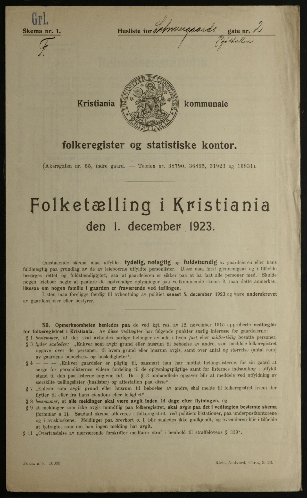 OBA, Kommunal folketelling 1.12.1923 for Kristiania, 1923, s. 100753