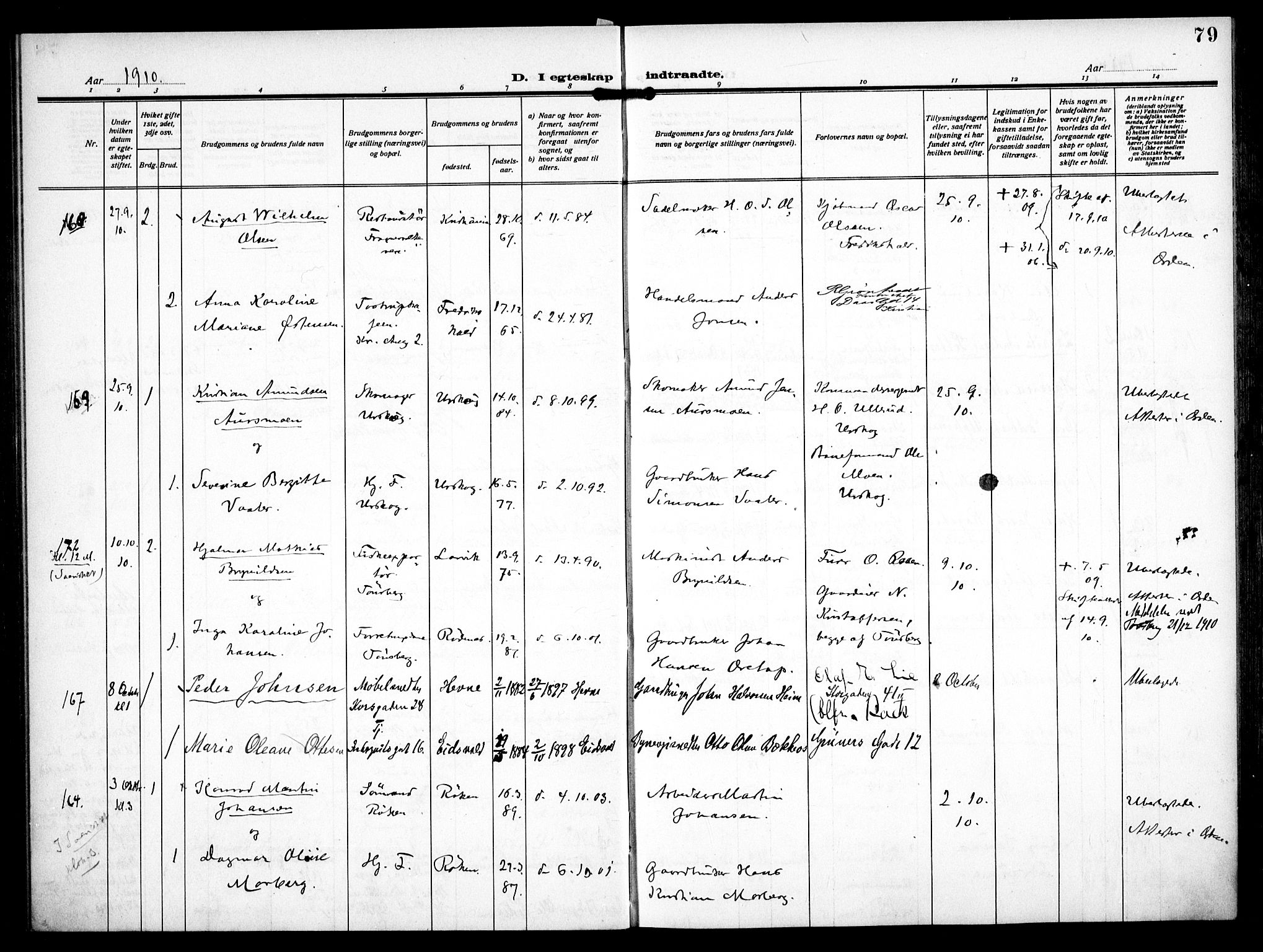 Trefoldighet prestekontor Kirkebøker, AV/SAO-A-10882/F/Fc/L0006: Ministerialbok nr. III 6, 1908-1914, s. 79