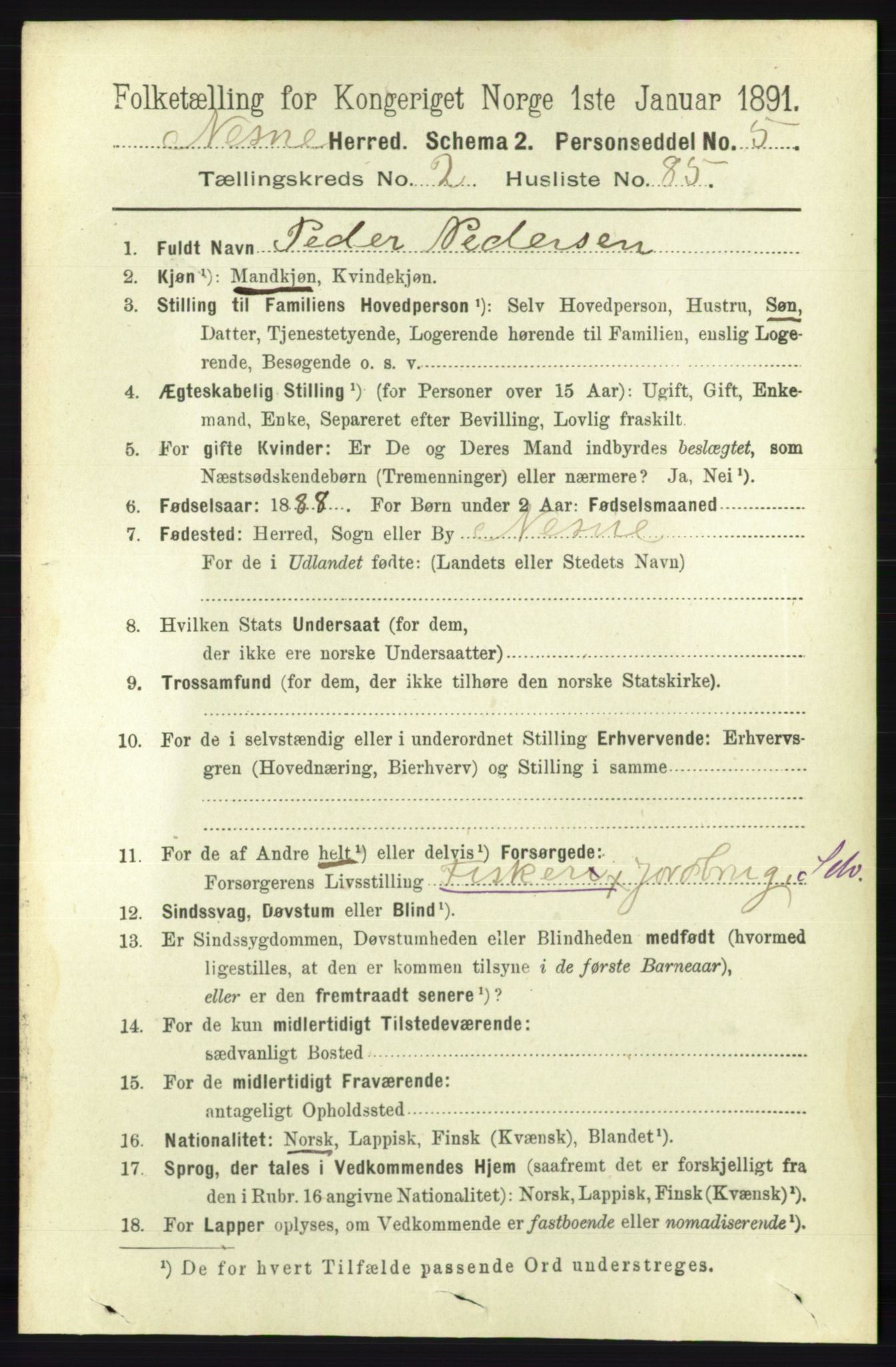 RA, Folketelling 1891 for 1828 Nesna herred, 1891, s. 1389