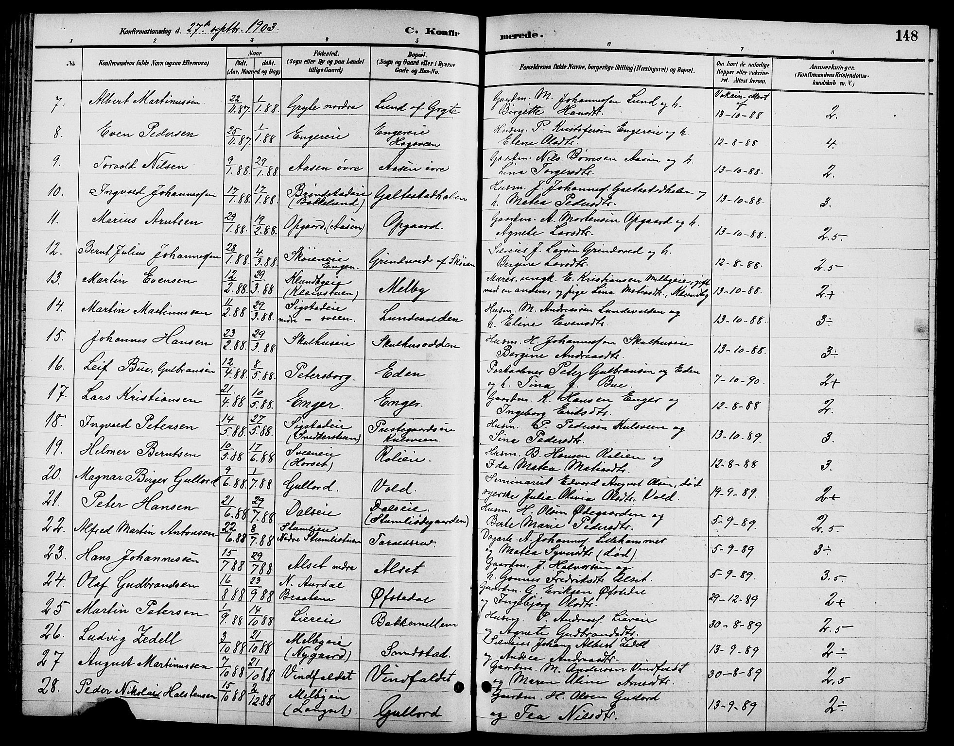 Biri prestekontor, AV/SAH-PREST-096/H/Ha/Hab/L0004: Klokkerbok nr. 4, 1892-1909, s. 148