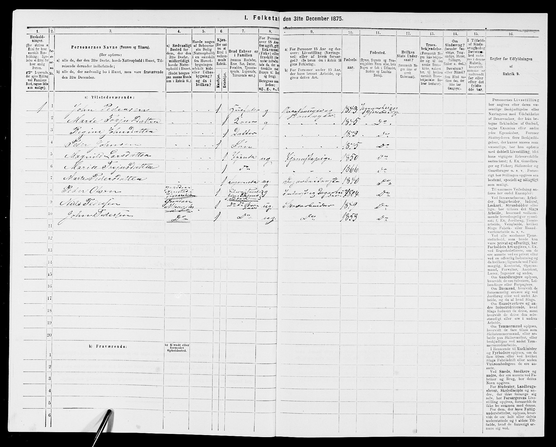 SAK, Folketelling 1875 for 0911P Gjerstad prestegjeld, 1875, s. 931