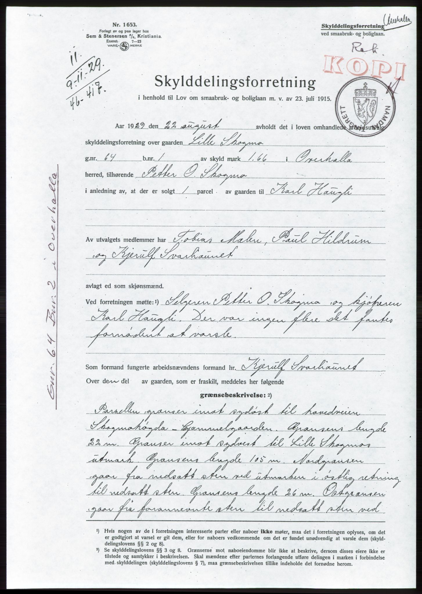 Namdal sorenskriveri, SAT/A-4133/1/2/2C: Pantebok nr. -, 1926-1930, Tingl.dato: 09.11.1929