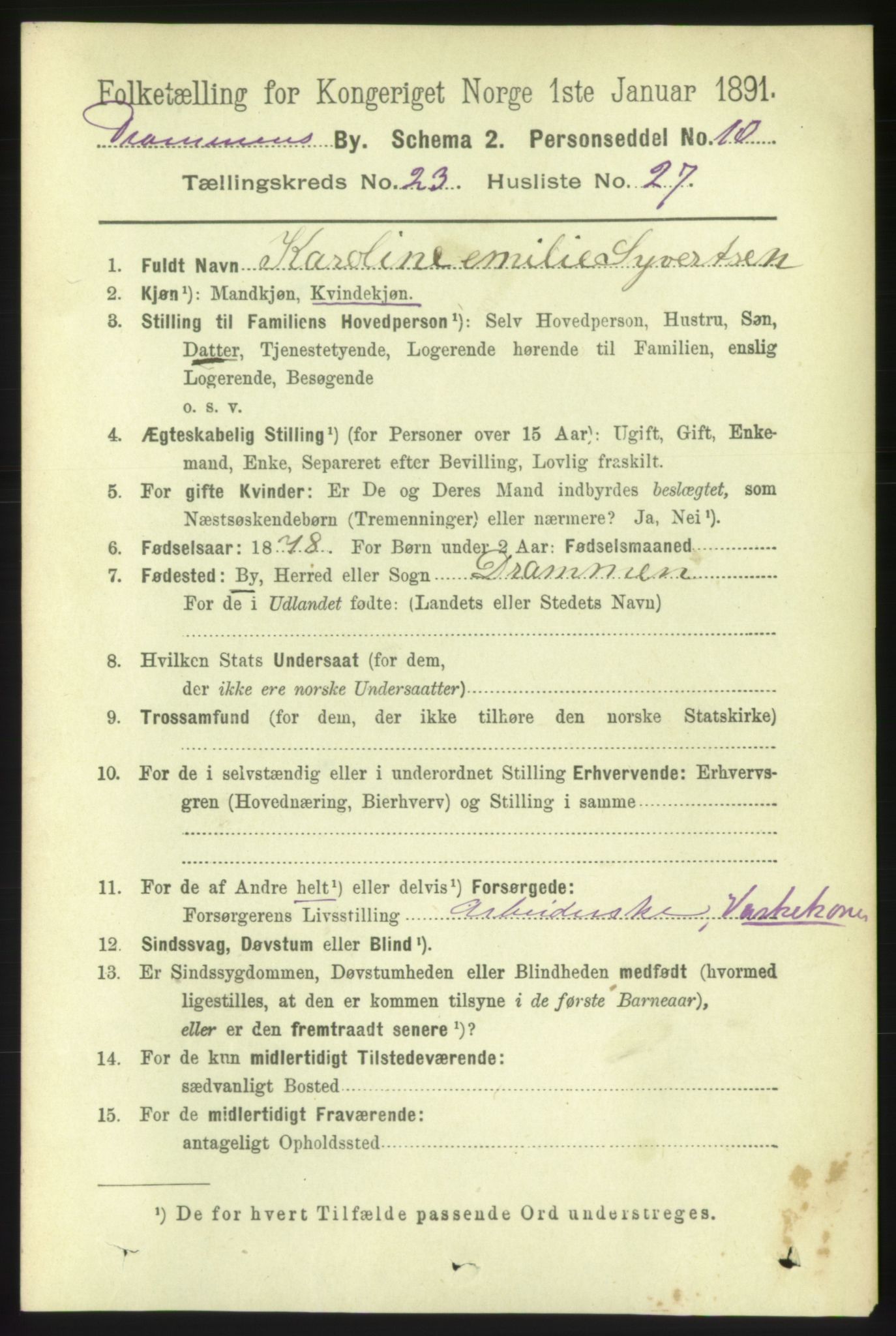 RA, Folketelling 1891 for 0602 Drammen kjøpstad, 1891, s. 14539