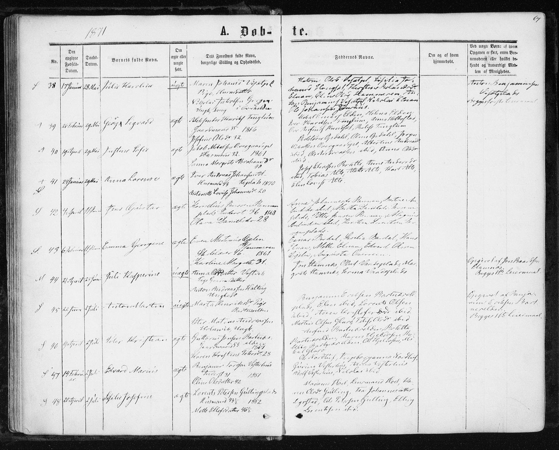 Ministerialprotokoller, klokkerbøker og fødselsregistre - Nord-Trøndelag, AV/SAT-A-1458/741/L0394: Ministerialbok nr. 741A08, 1864-1877, s. 64