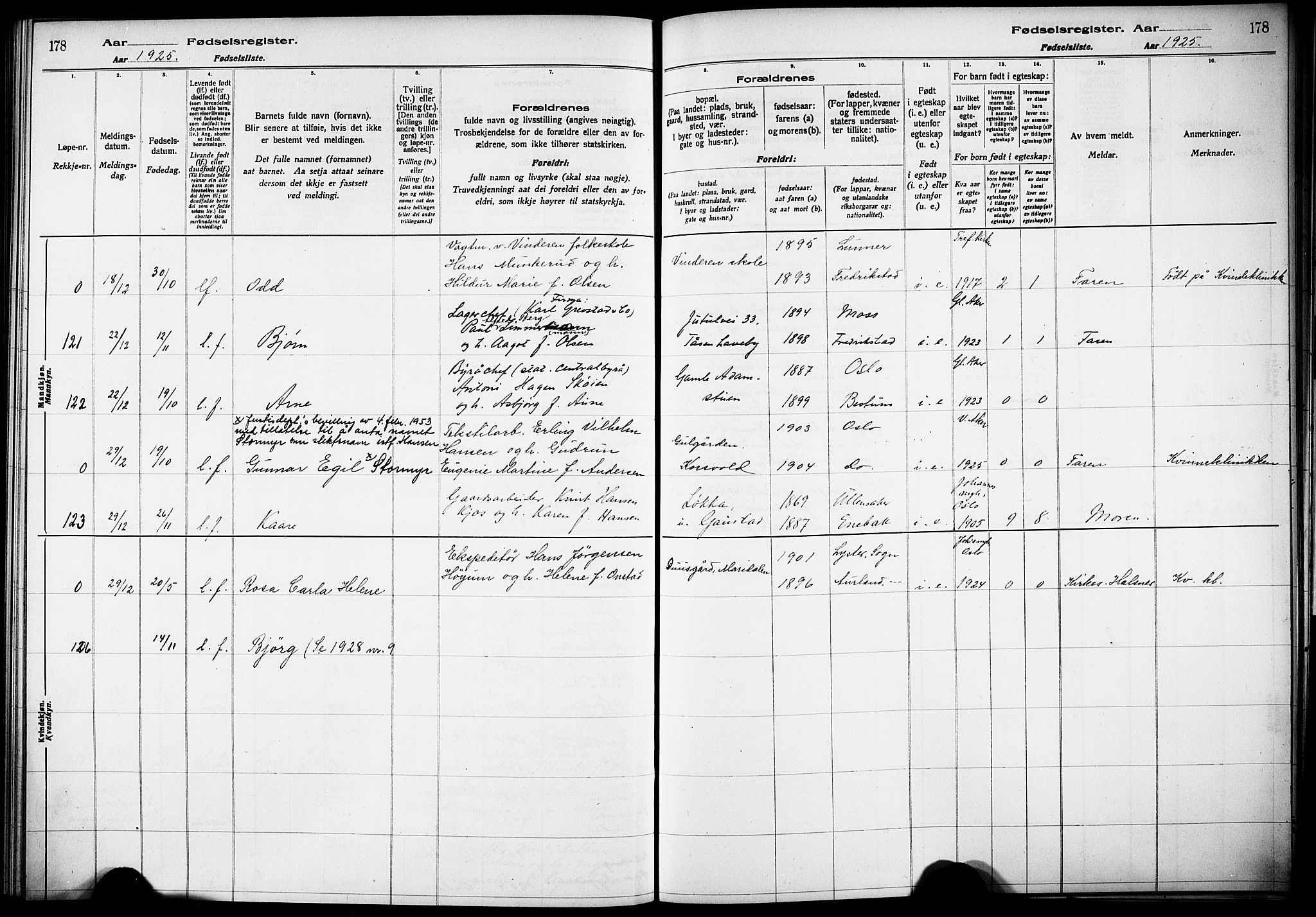 Vestre Aker prestekontor Kirkebøker, AV/SAO-A-10025/J/Ja/L0002: Fødselsregister nr. 2, 1922-1926, s. 178