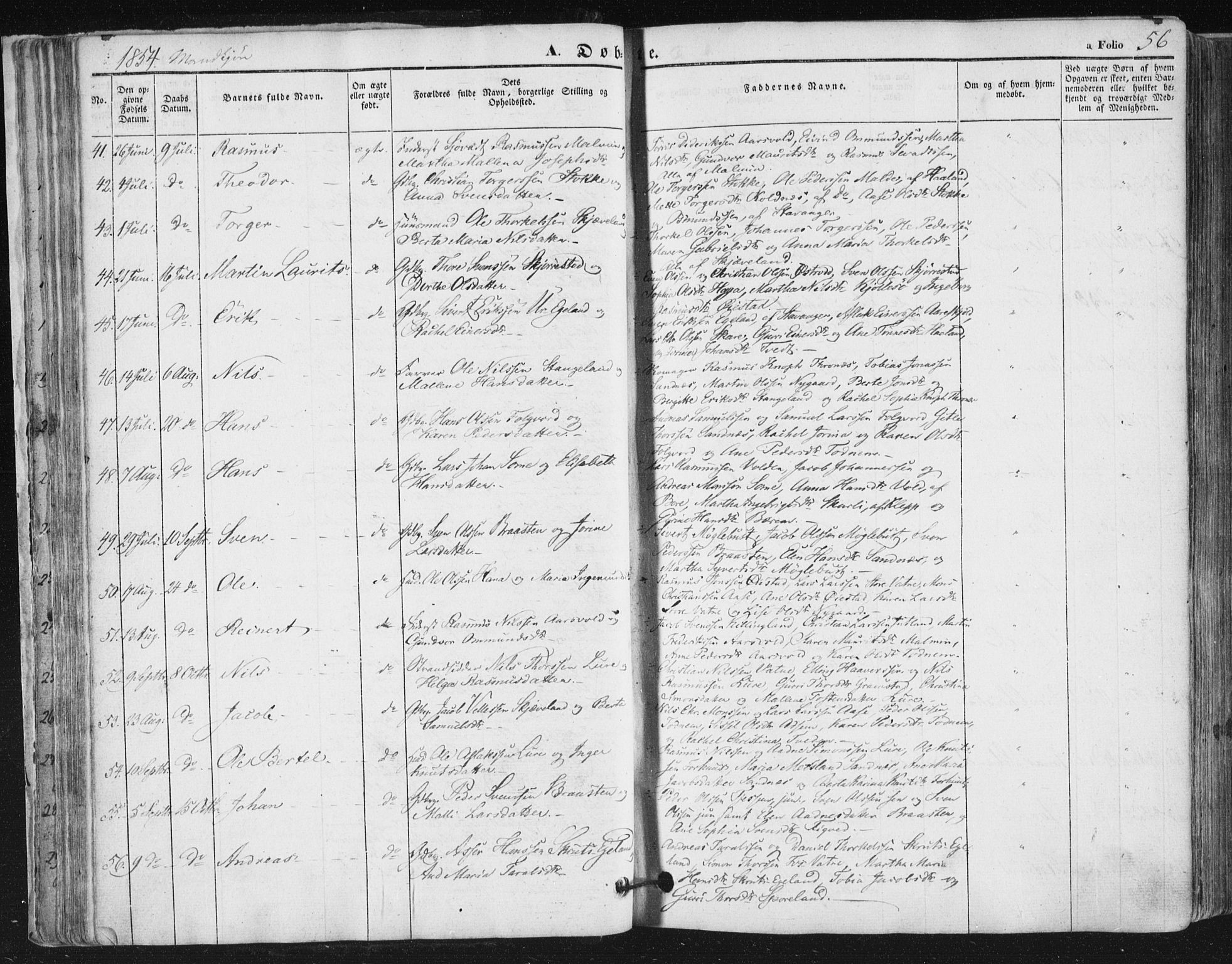 Høyland sokneprestkontor, AV/SAST-A-101799/001/30BA/L0008: Ministerialbok nr. A 8, 1841-1856, s. 56