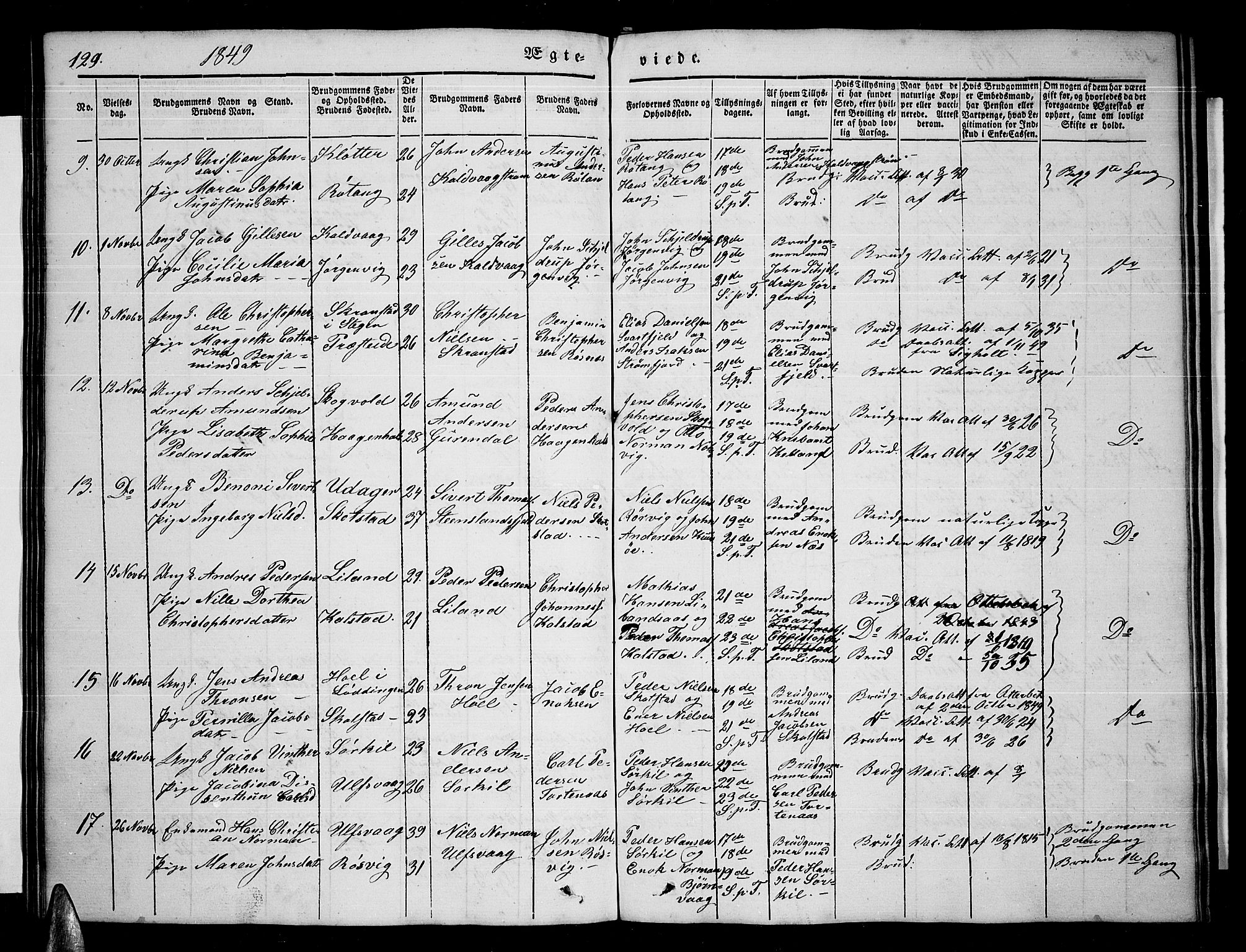 Ministerialprotokoller, klokkerbøker og fødselsregistre - Nordland, AV/SAT-A-1459/859/L0856: Klokkerbok nr. 859C02, 1843-1854, s. 129