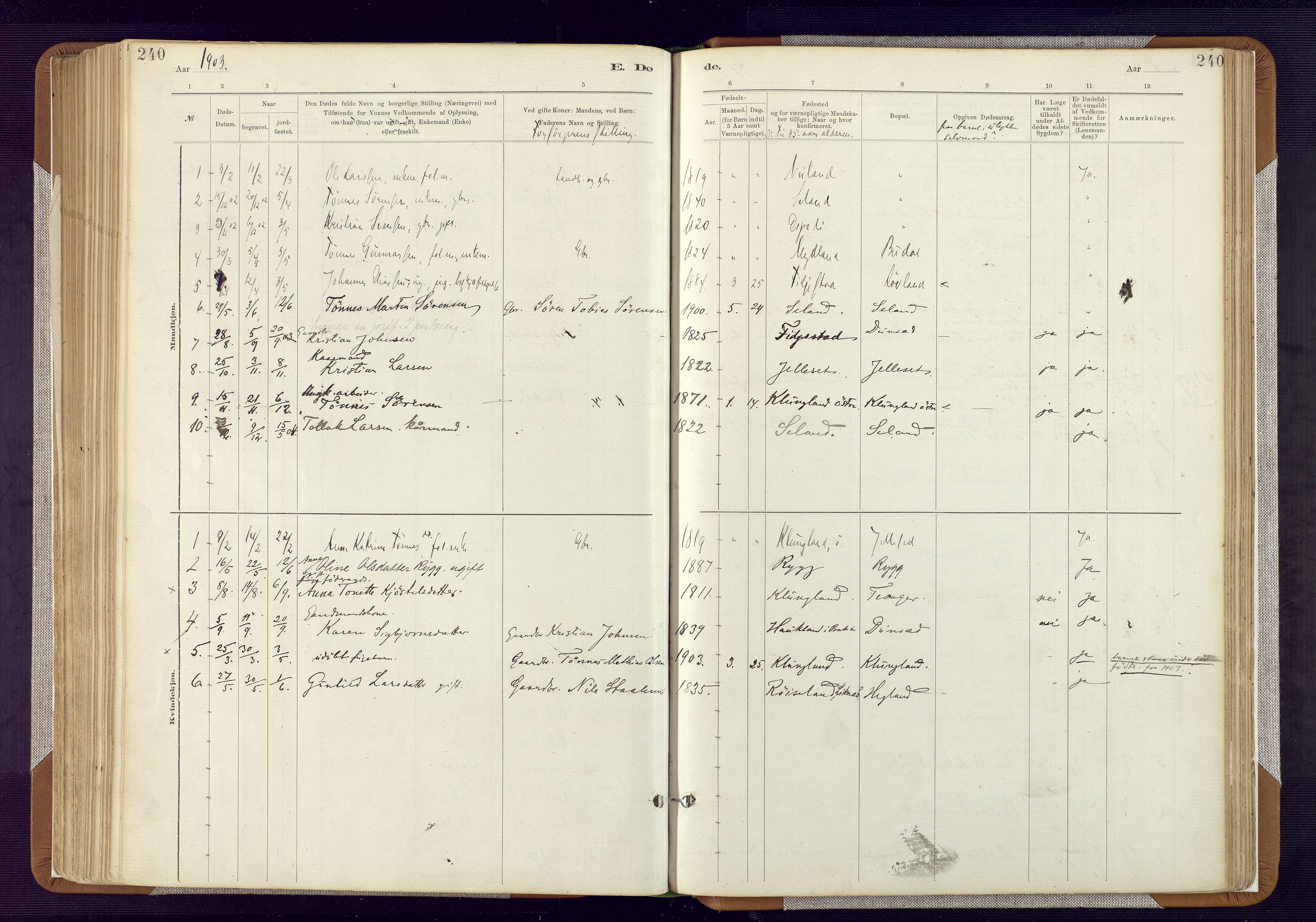 Bakke sokneprestkontor, AV/SAK-1111-0002/F/Fa/Fab/L0003: Ministerialbok nr. A 3, 1884-1921, s. 240