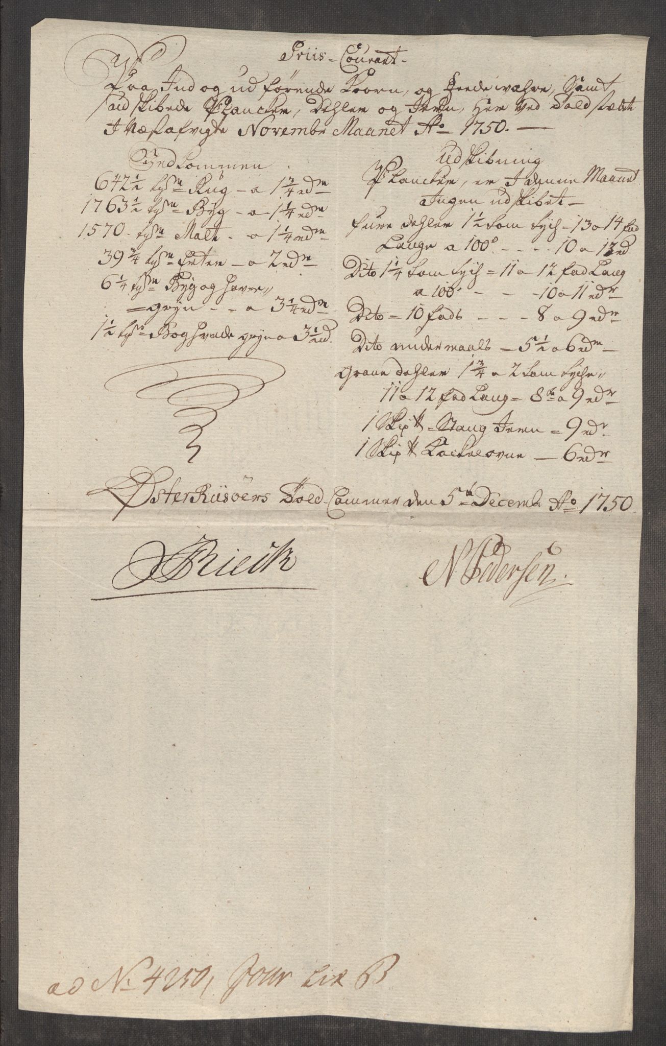 Rentekammeret inntil 1814, Realistisk ordnet avdeling, RA/EA-4070/Oe/L0004: [Ø1]: Priskuranter, 1749-1752, s. 393