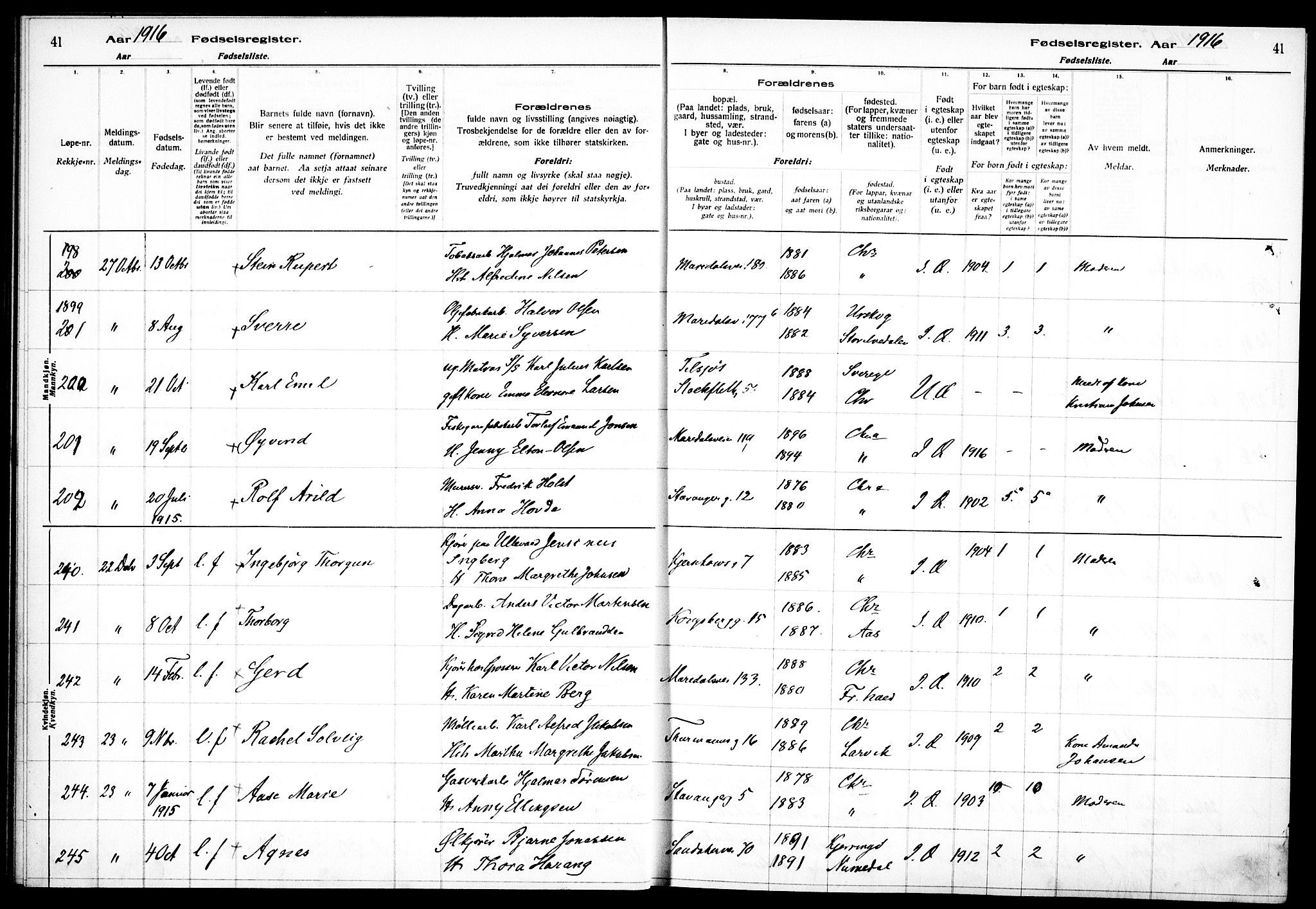 Sagene prestekontor Kirkebøker, AV/SAO-A-10796/J/L0001: Fødselsregister nr. 1, 1916-1920, s. 41