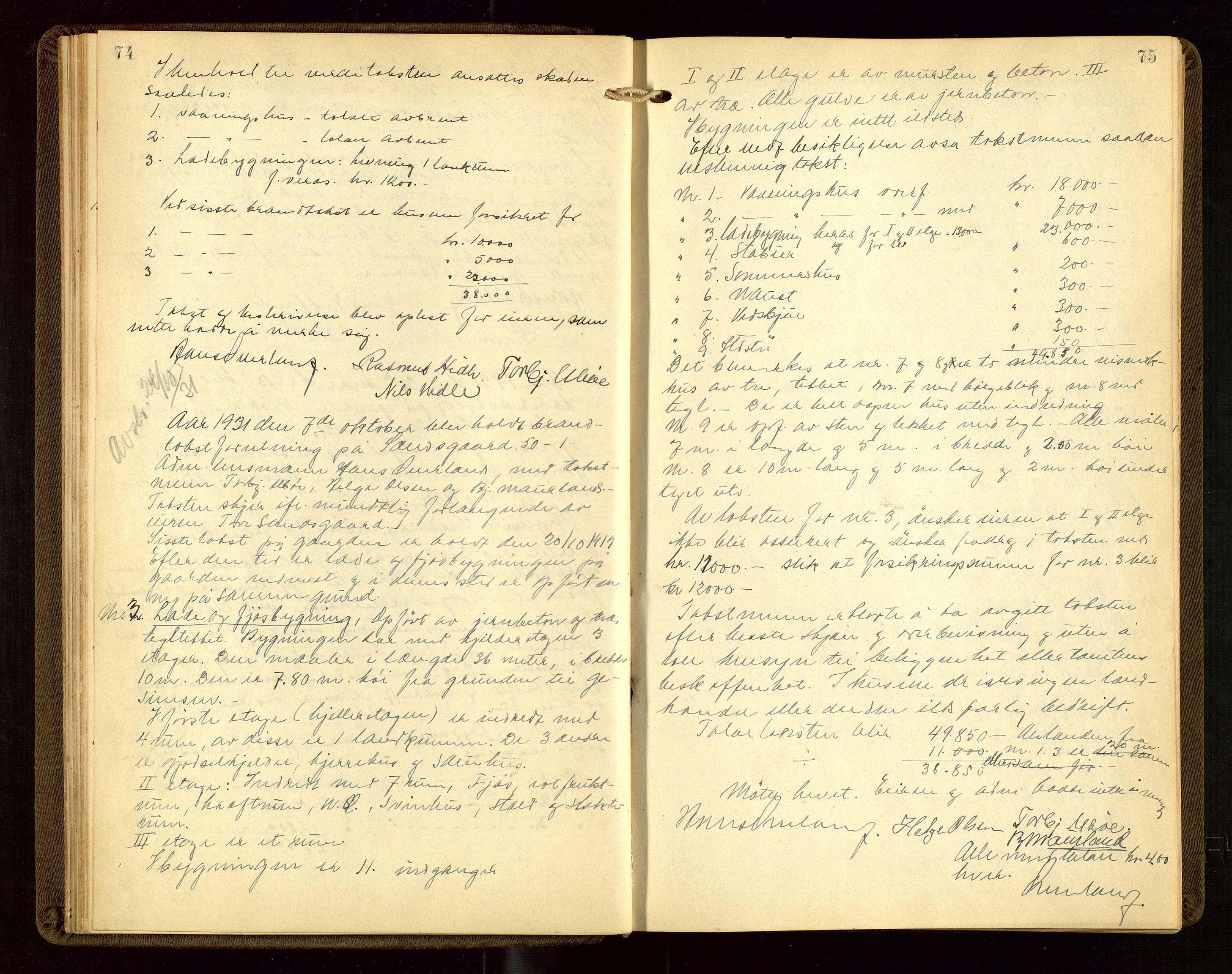Nedstrand lensmannskontor, AV/SAST-A-100236/Goa/L0002: "Brandtakstprotokoll for lensmannen i Nedstrand", 1922-1955, s. 74-75