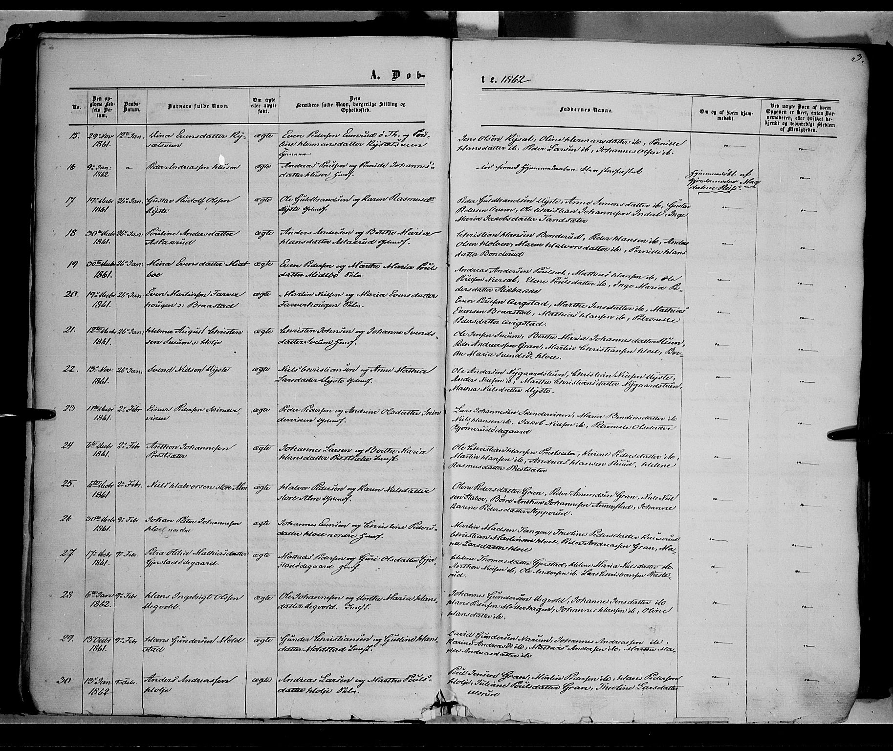 Vestre Toten prestekontor, SAH/PREST-108/H/Ha/Haa/L0007: Ministerialbok nr. 7, 1862-1869, s. 3