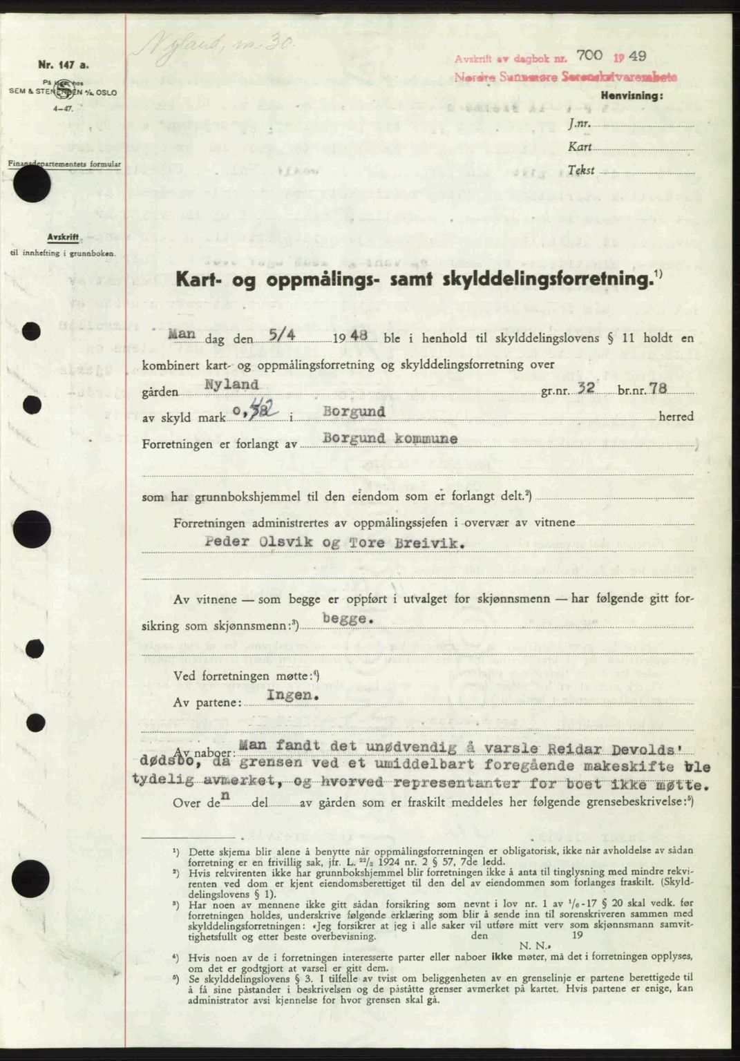 Nordre Sunnmøre sorenskriveri, SAT/A-0006/1/2/2C/2Ca: Pantebok nr. A30, 1949-1949, Dagboknr: 700/1949