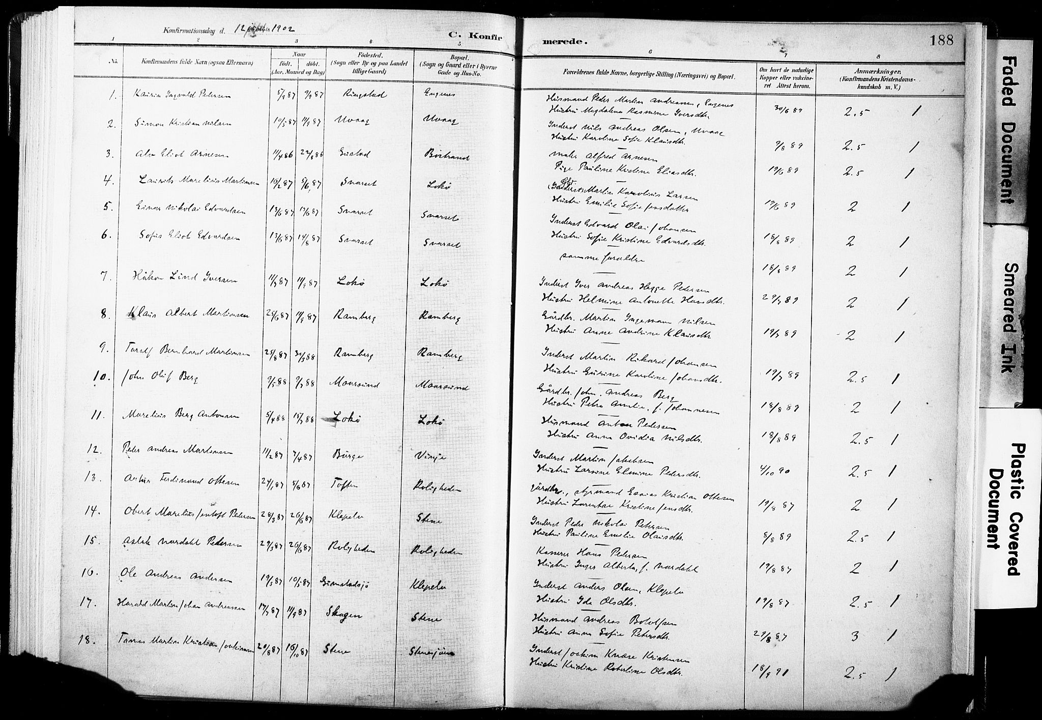 Ministerialprotokoller, klokkerbøker og fødselsregistre - Nordland, AV/SAT-A-1459/891/L1304: Ministerialbok nr. 891A09, 1895-1921, s. 188