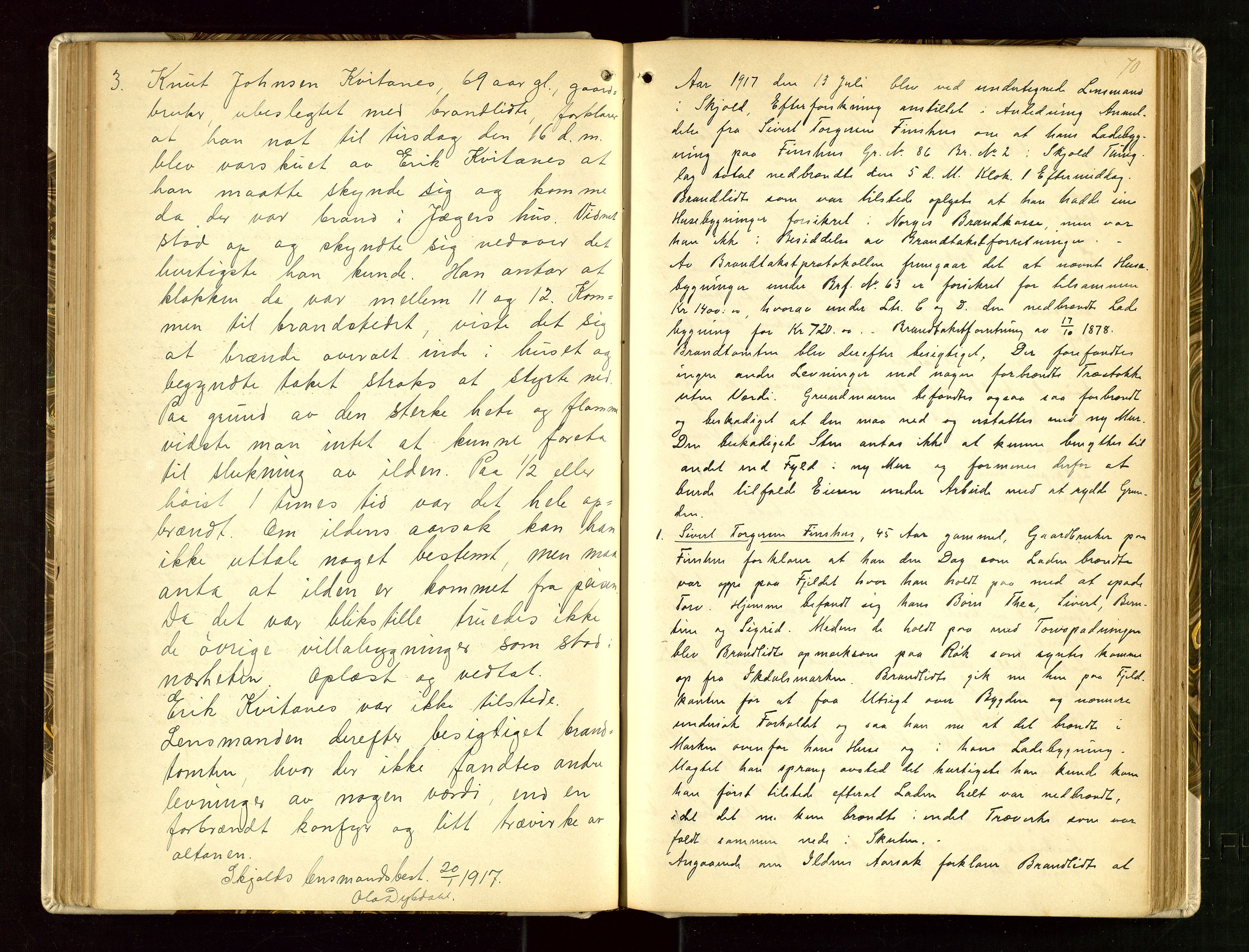 Skjold lensmannskontor, AV/SAST-A-100182/Goa/L0002: "Brandtaksasjons-Protokol for Skjolds Thinglag", 1890-1949, s. 69b-70a