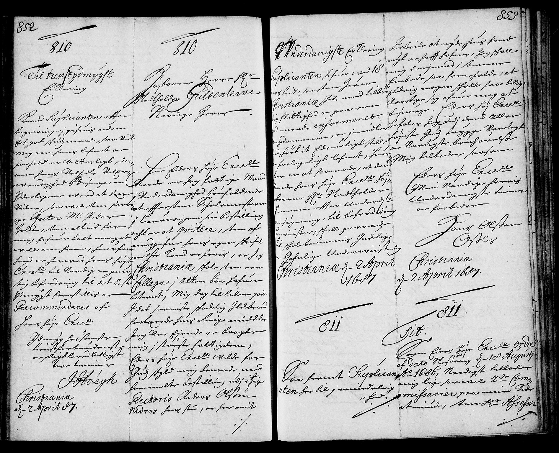 Stattholderembetet 1572-1771, RA/EA-2870/Ae/L0003: Supplikasjons- og resolusjonsprotokoll, 1686-1687, s. 852-853
