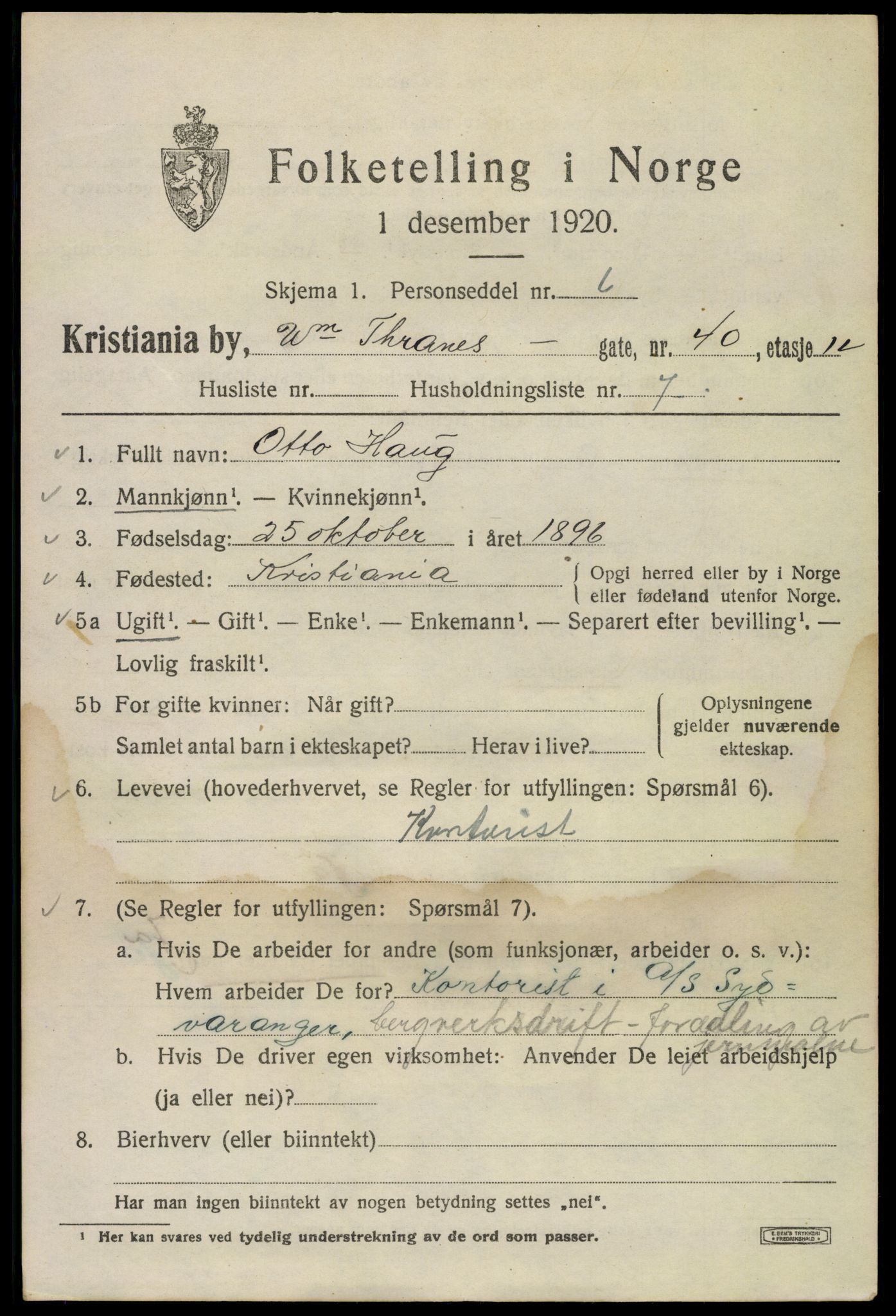SAO, Folketelling 1920 for 0301 Kristiania kjøpstad, 1920, s. 647503