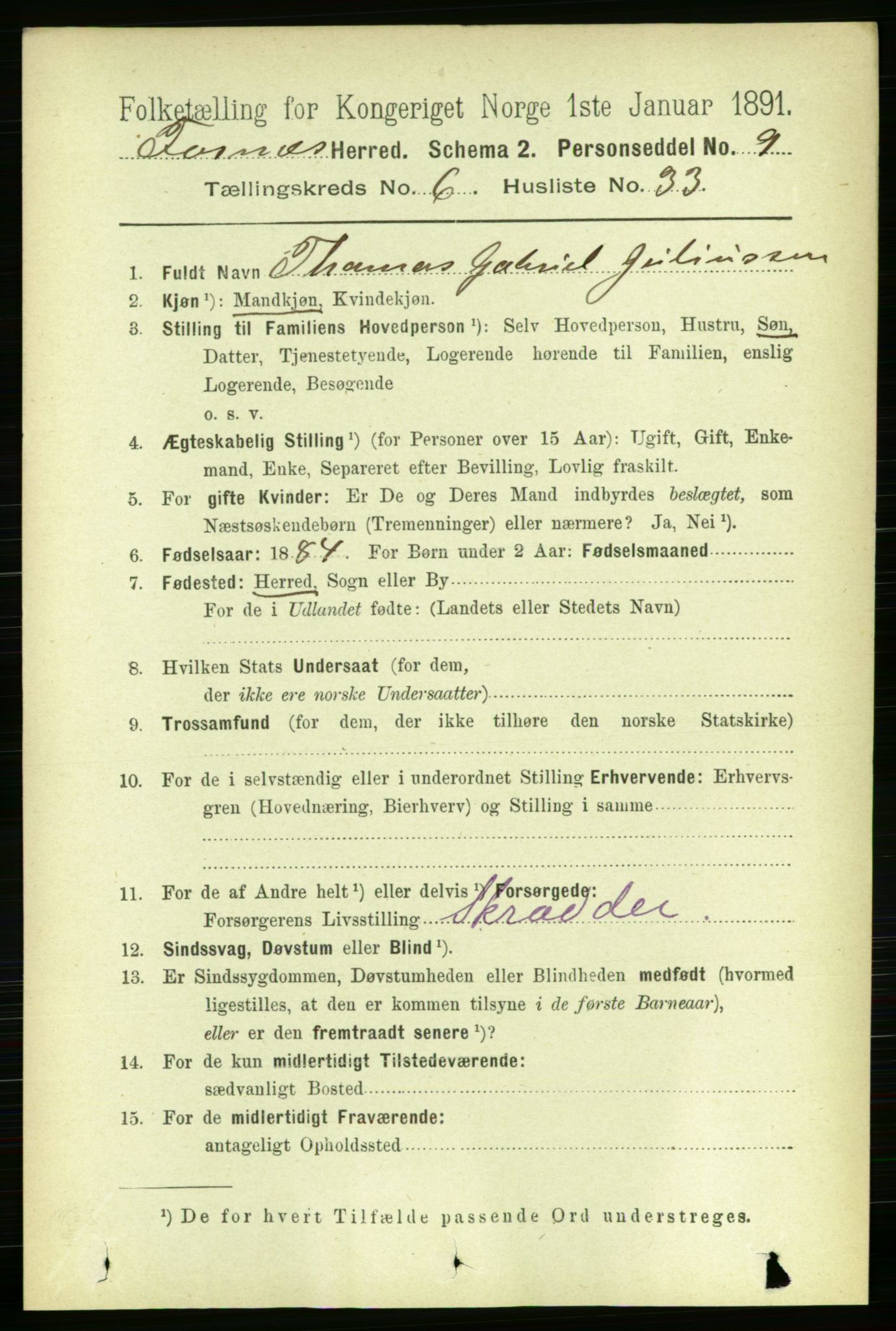 RA, Folketelling 1891 for 1748 Fosnes herred, 1891, s. 2977