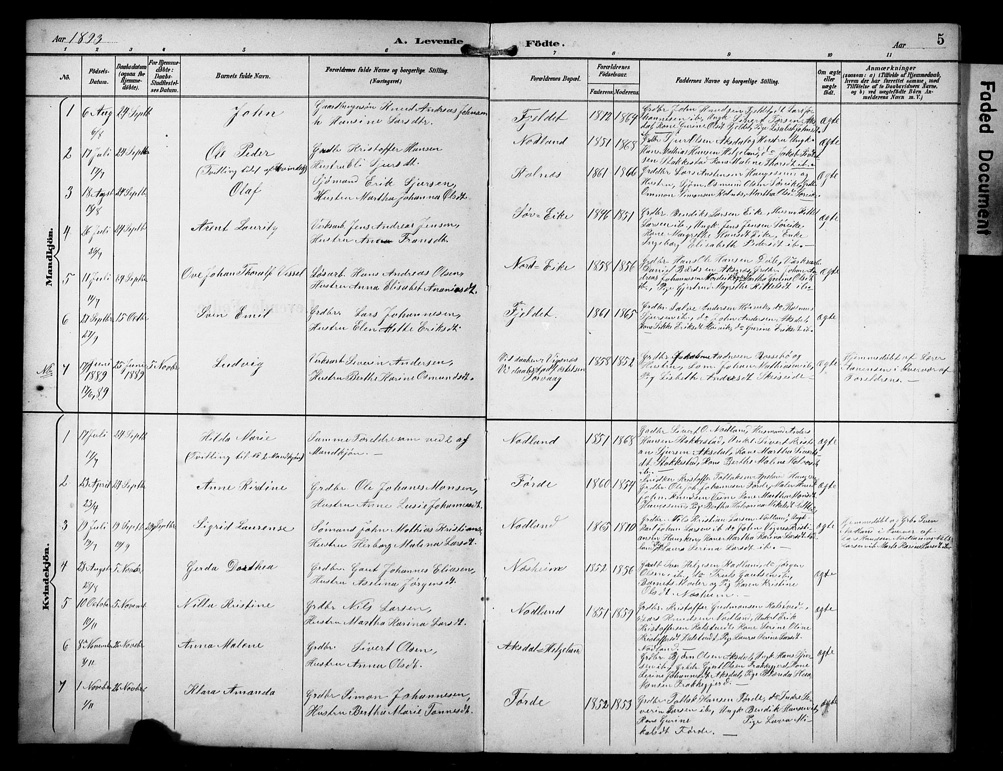 Avaldsnes sokneprestkontor, AV/SAST-A -101851/H/Ha/Hab/L0011: Klokkerbok nr. B 11, 1893-1929, s. 5