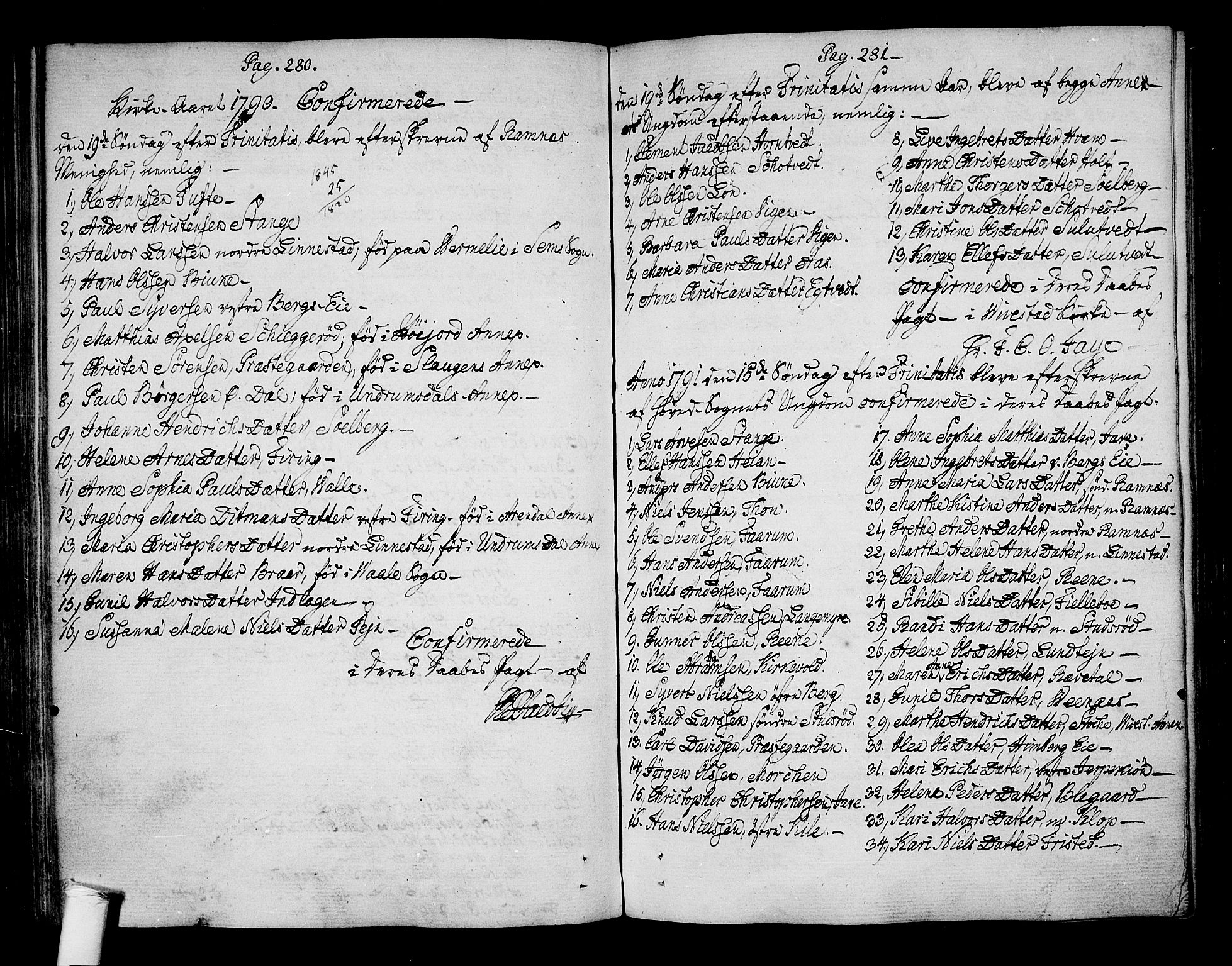 Ramnes kirkebøker, SAKO/A-314/F/Fa/L0003: Ministerialbok nr. I 3, 1790-1813, s. 280-281