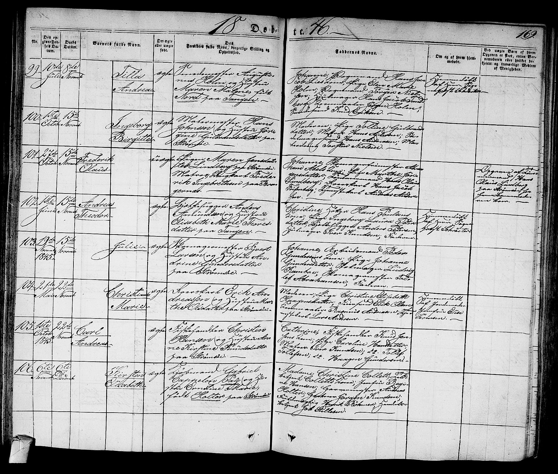 Strømsø kirkebøker, AV/SAKO-A-246/F/Fa/L0012: Ministerialbok nr. I 12, 1830-1847, s. 169