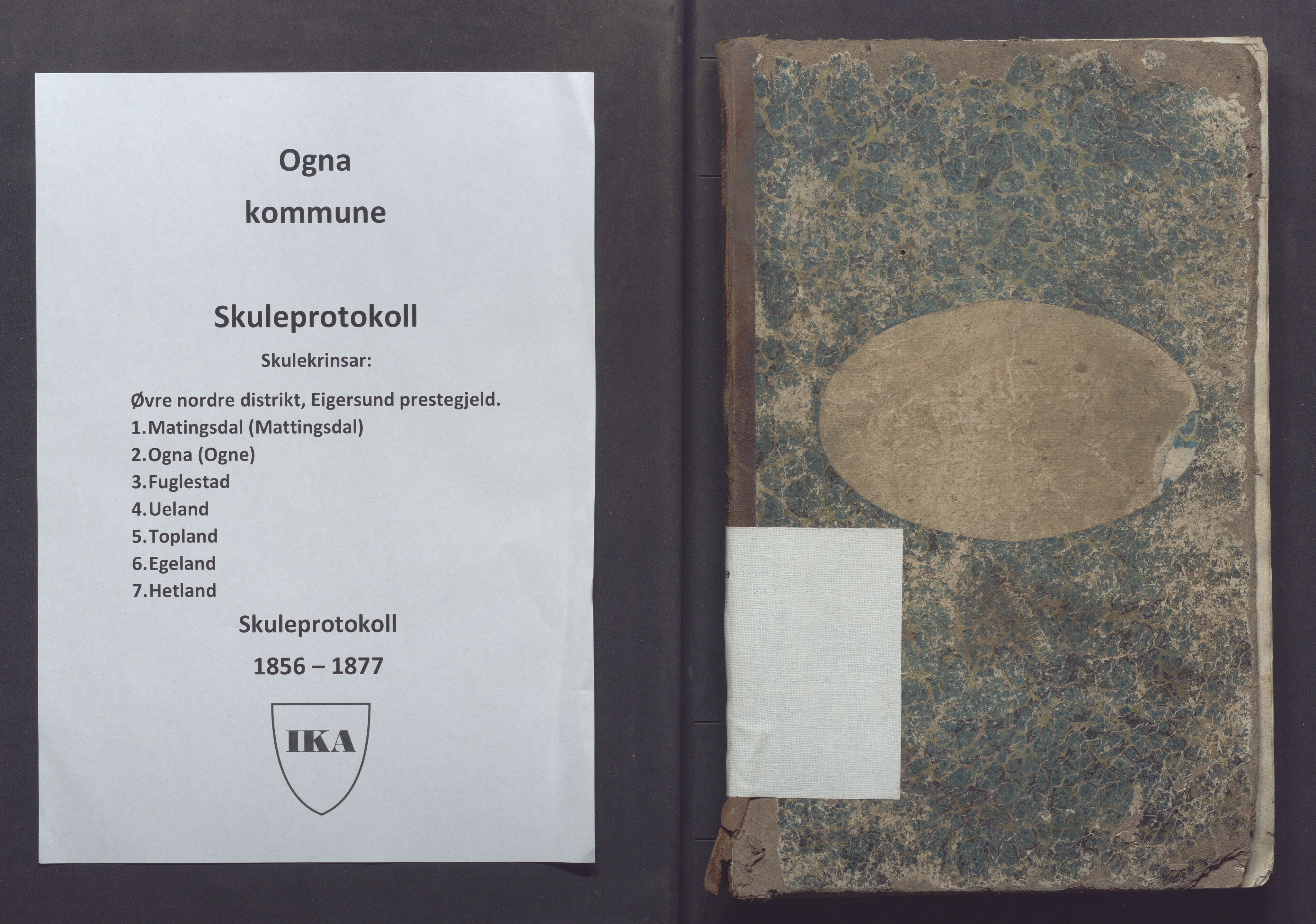 Ogna kommune- Skolekommisjonen/skulestyret, IKAR/K-100919/H/L0001: Skuleprotokoll, 1856-1877