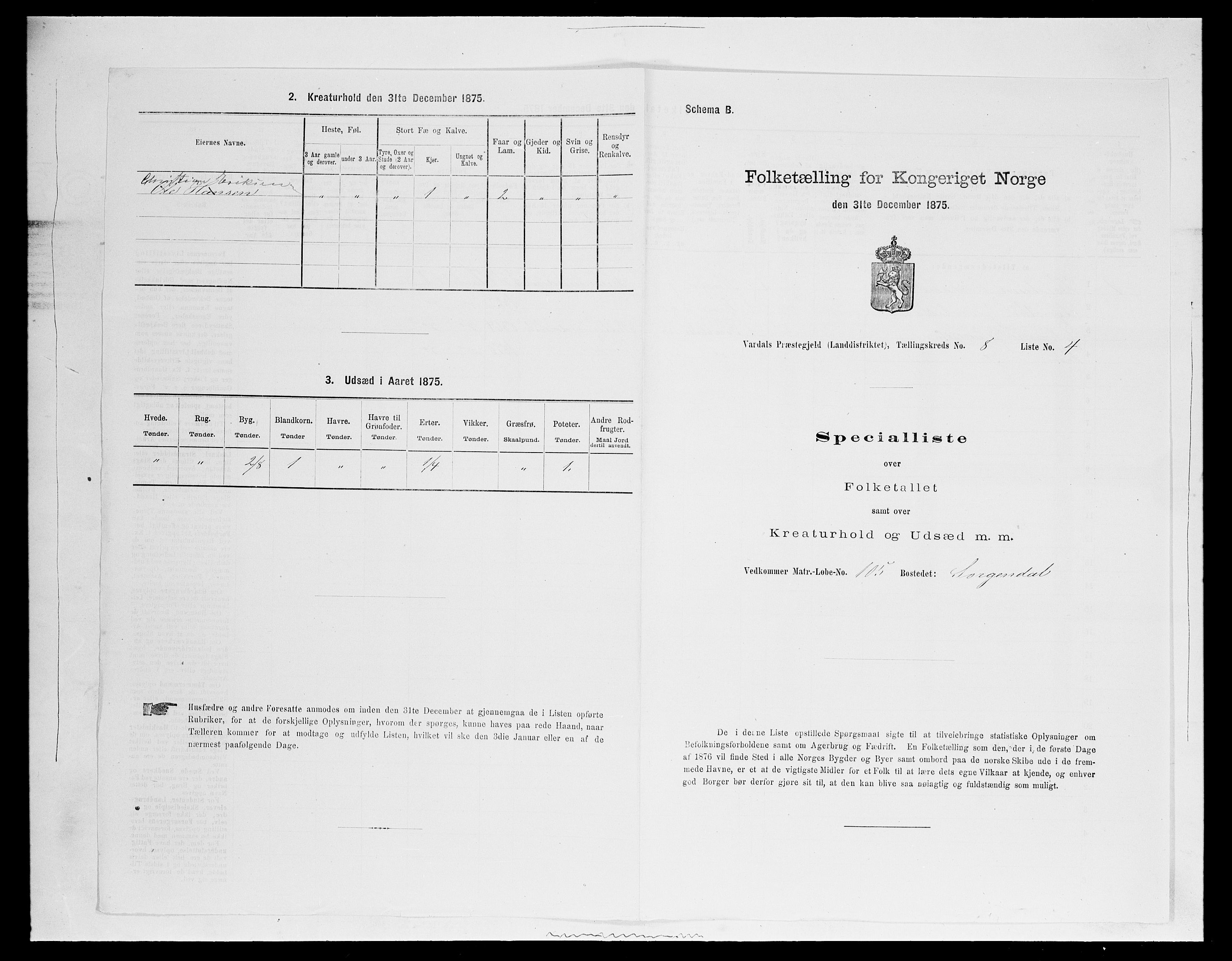 SAH, Folketelling 1875 for 0527L Vardal prestegjeld, Vardal sokn og Hunn sokn, 1875, s. 1130