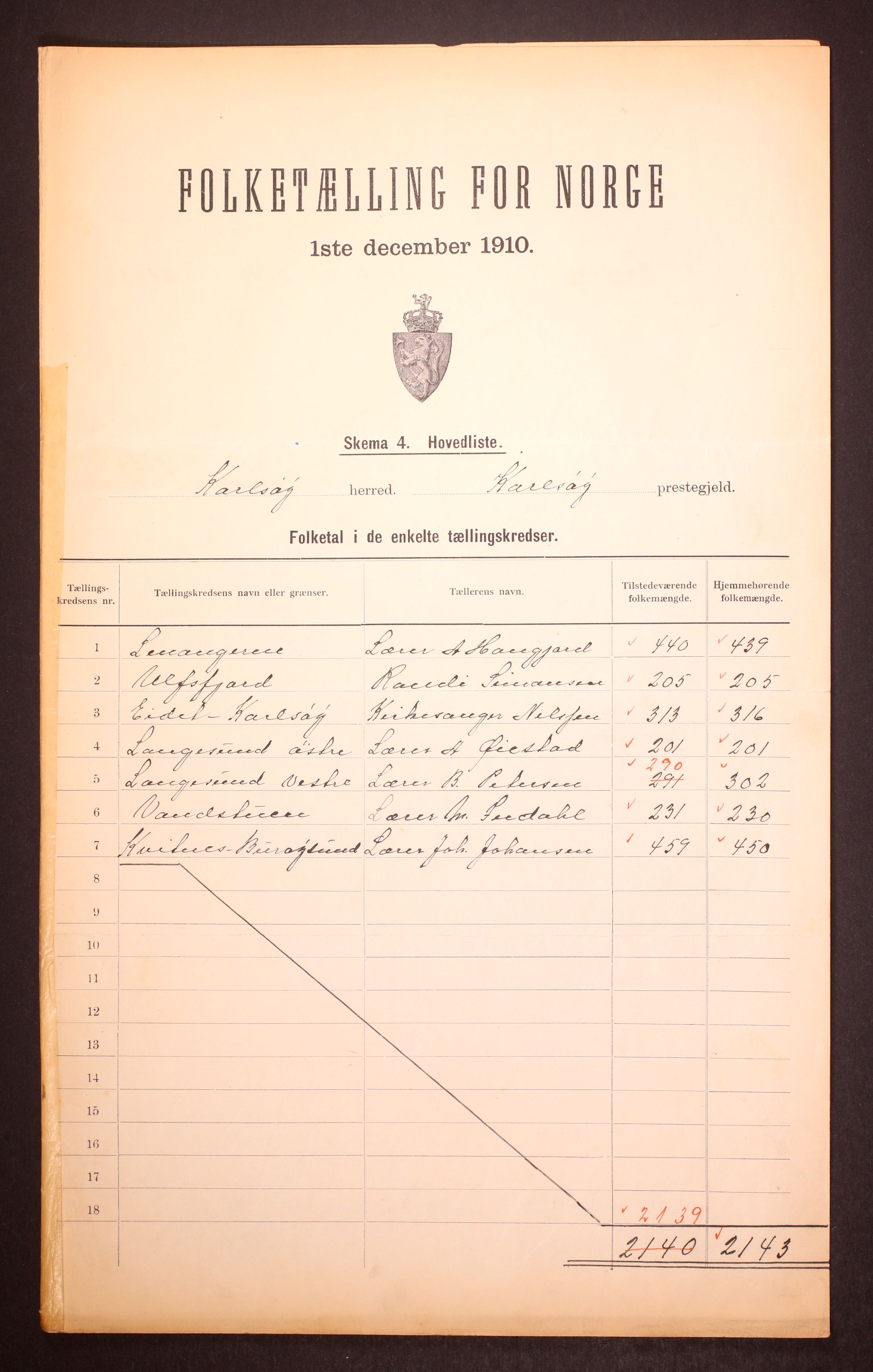 RA, Folketelling 1910 for 1936 Karlsøy herred, 1910, s. 2