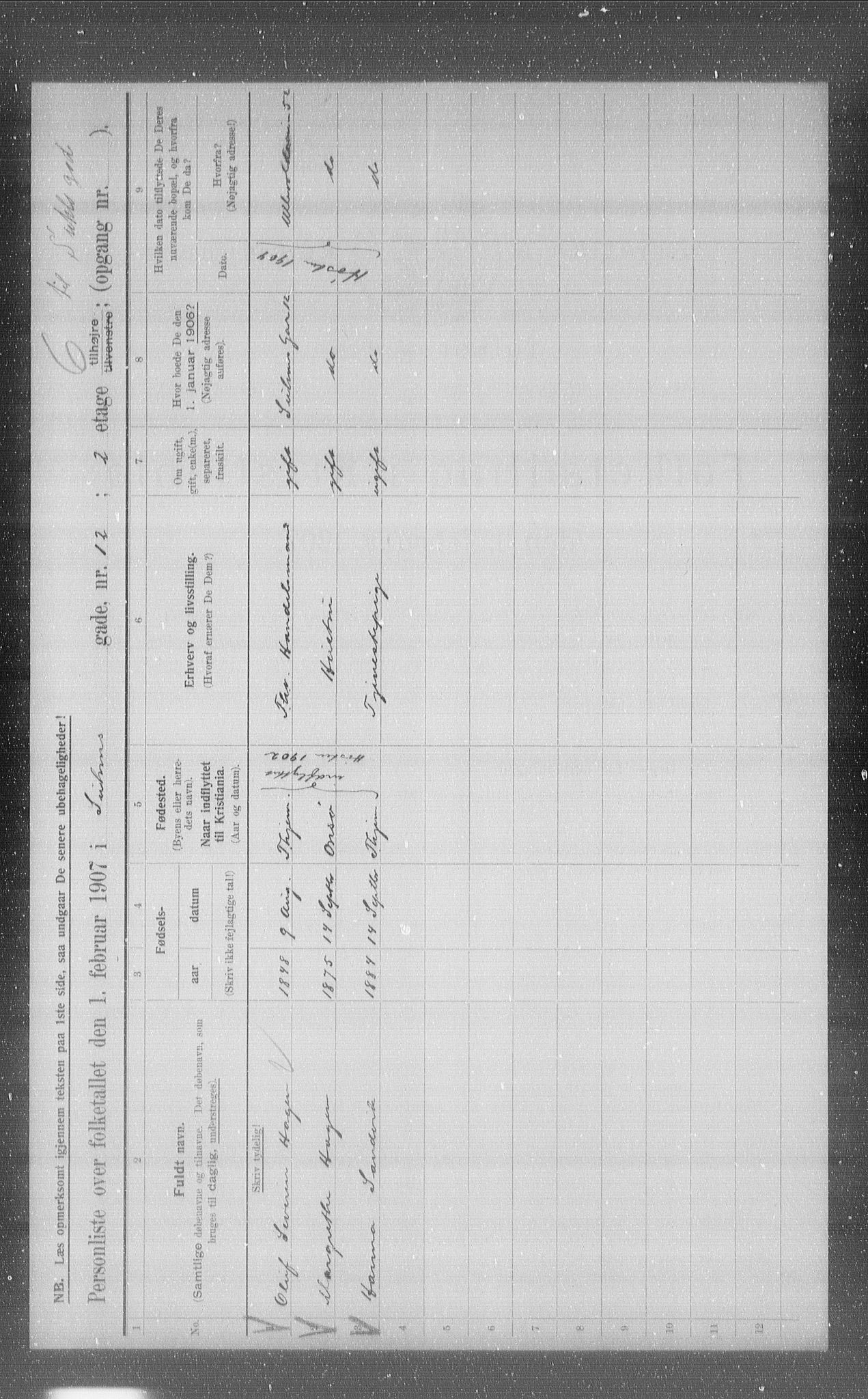 OBA, Kommunal folketelling 1.2.1907 for Kristiania kjøpstad, 1907, s. 53292