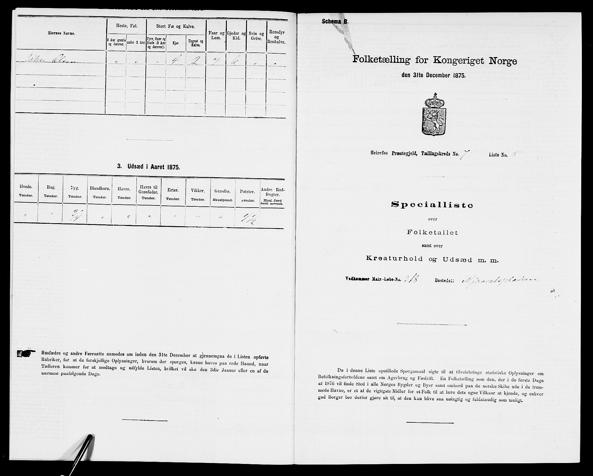 SAK, Folketelling 1875 for 0933P Herefoss prestegjeld, 1875, s. 571