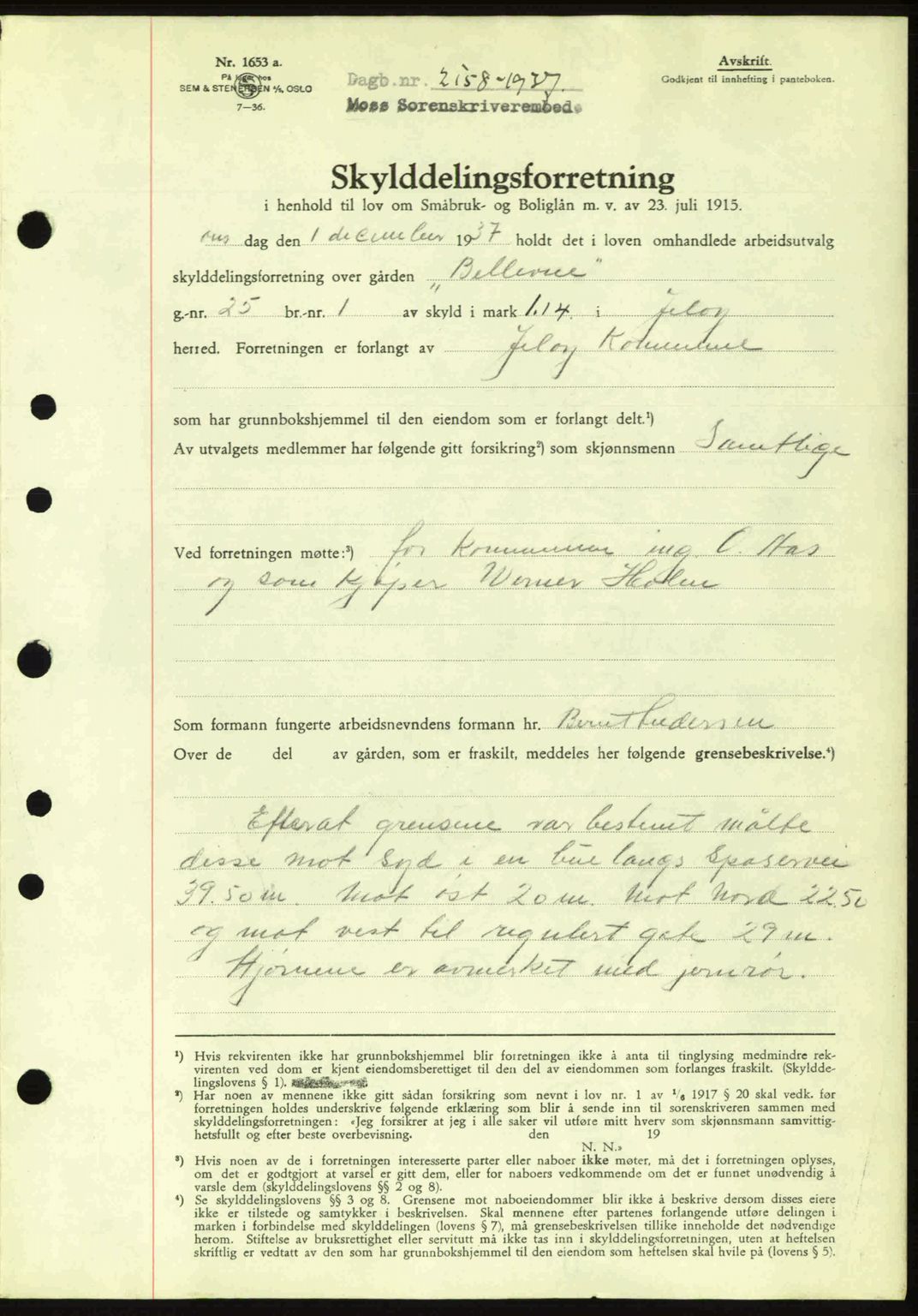 Moss sorenskriveri, SAO/A-10168: Pantebok nr. A3, 1937-1938, Dagboknr: 2158/1937