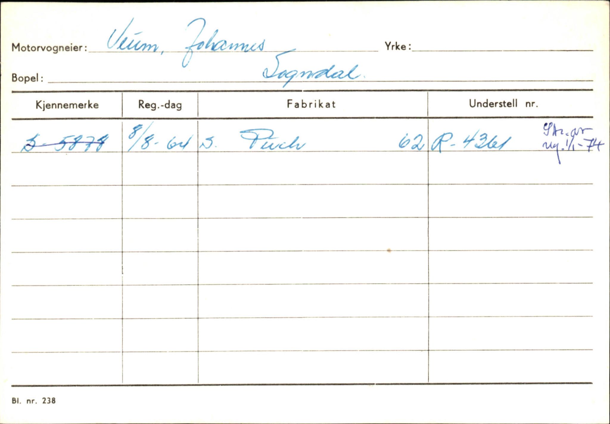 Statens vegvesen, Sogn og Fjordane vegkontor, AV/SAB-A-5301/4/F/L0125: Eigarregister Sogndal V-Å. Aurland A-Å. Fjaler A-N, 1945-1975, s. 72