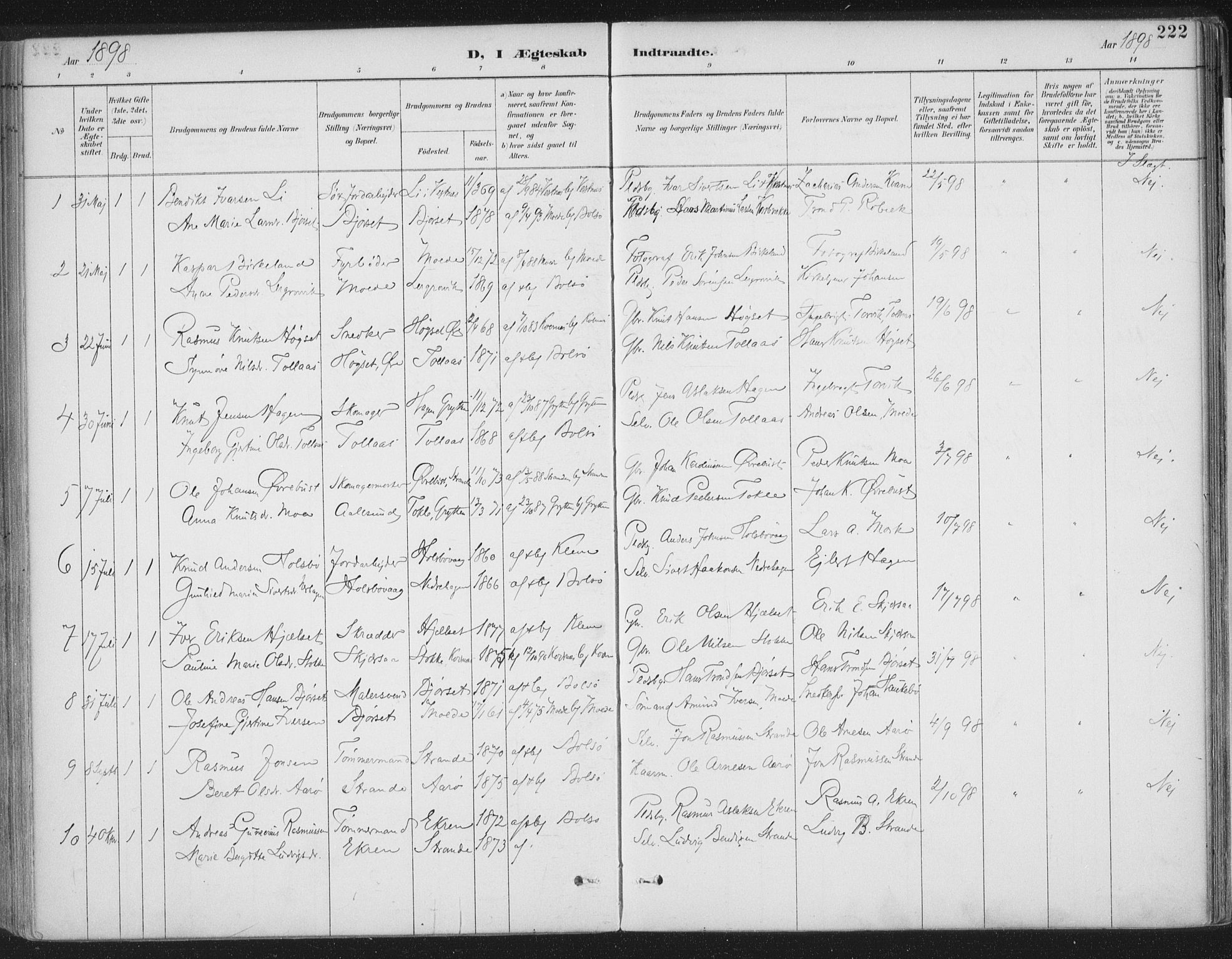 Ministerialprotokoller, klokkerbøker og fødselsregistre - Møre og Romsdal, AV/SAT-A-1454/555/L0658: Ministerialbok nr. 555A09, 1887-1917, s. 222