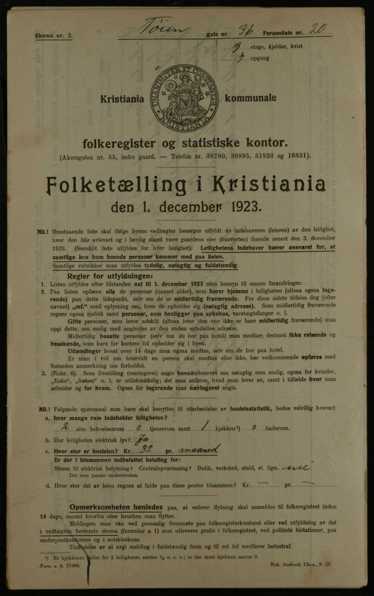 OBA, Kommunal folketelling 1.12.1923 for Kristiania, 1923, s. 130281